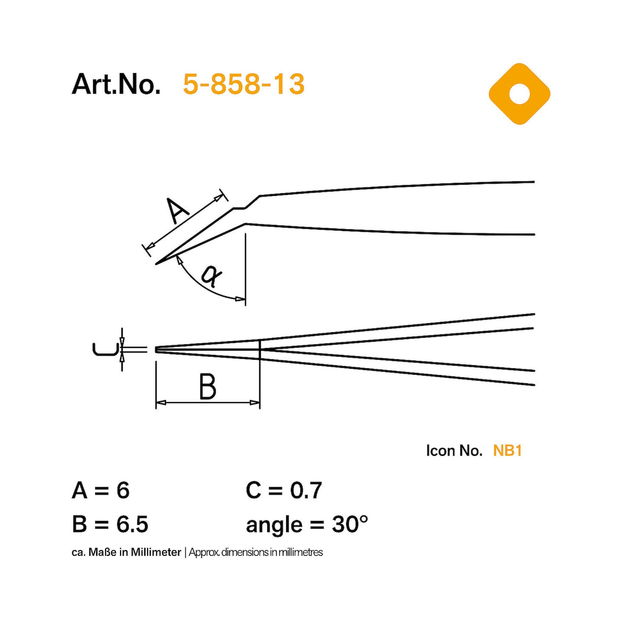 Bernstein 5-858-13. ESD SMD Kreuzpinzette 125 mm Form 31c Edelstahl selbsthaltend,ableitfähig