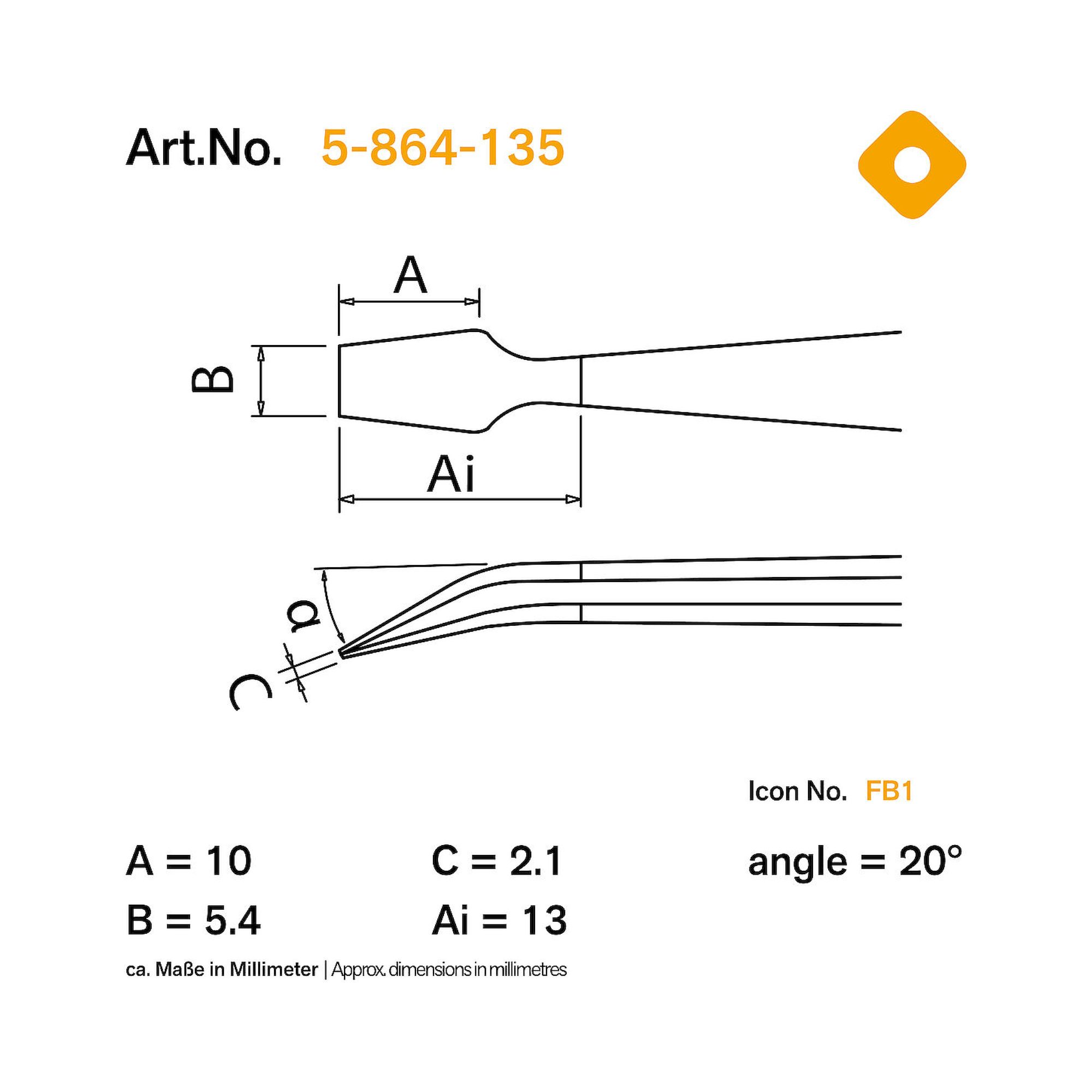 Bernstein 5-864-135. ESD SMD Pinzette 105 mm Form 46d ableitfähig, Spitze ESD isoliert