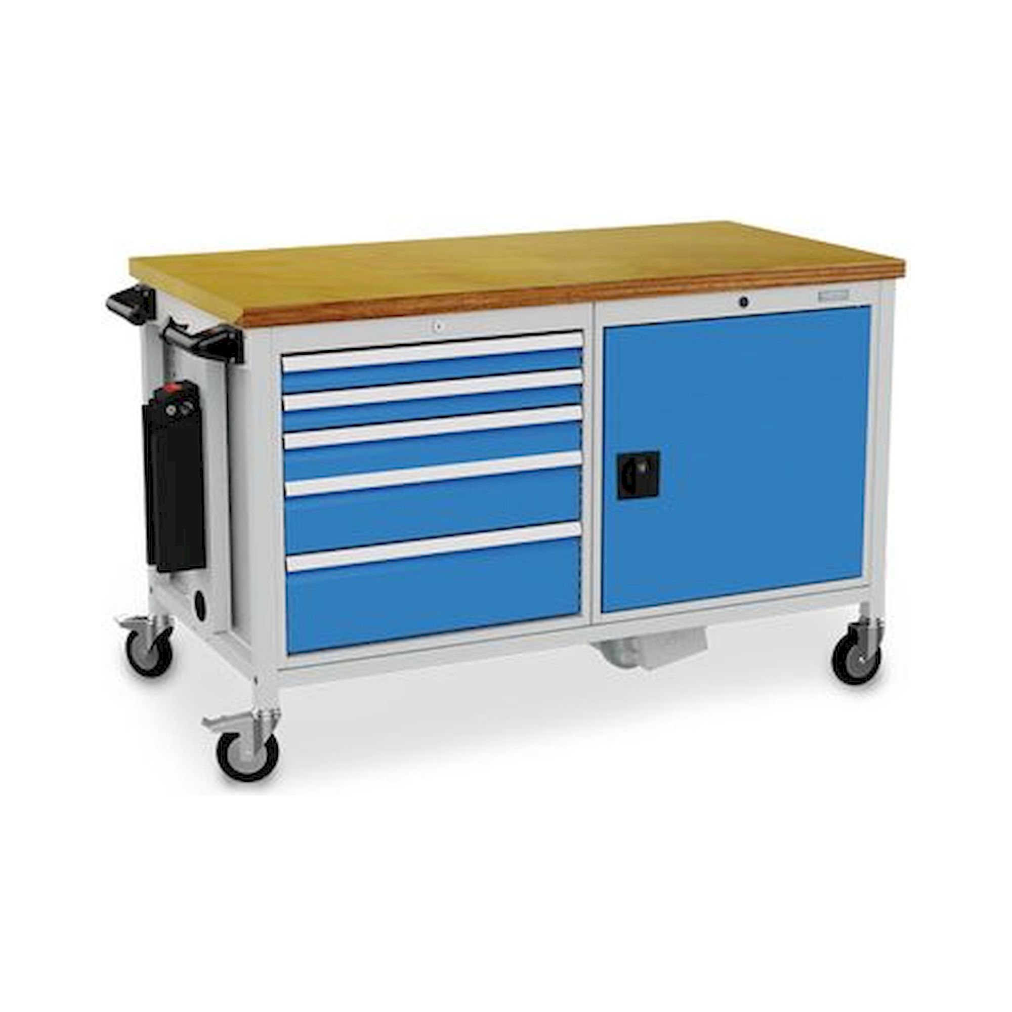 Bedrunka+Hirth EWD041250A. E-workdrive» Mobile Kastenwerkbank Tiefe 736, R 18-24, 5xSchublade, 1xFlügeltüre mit 1xFachboden, elektrisch verfahrbar