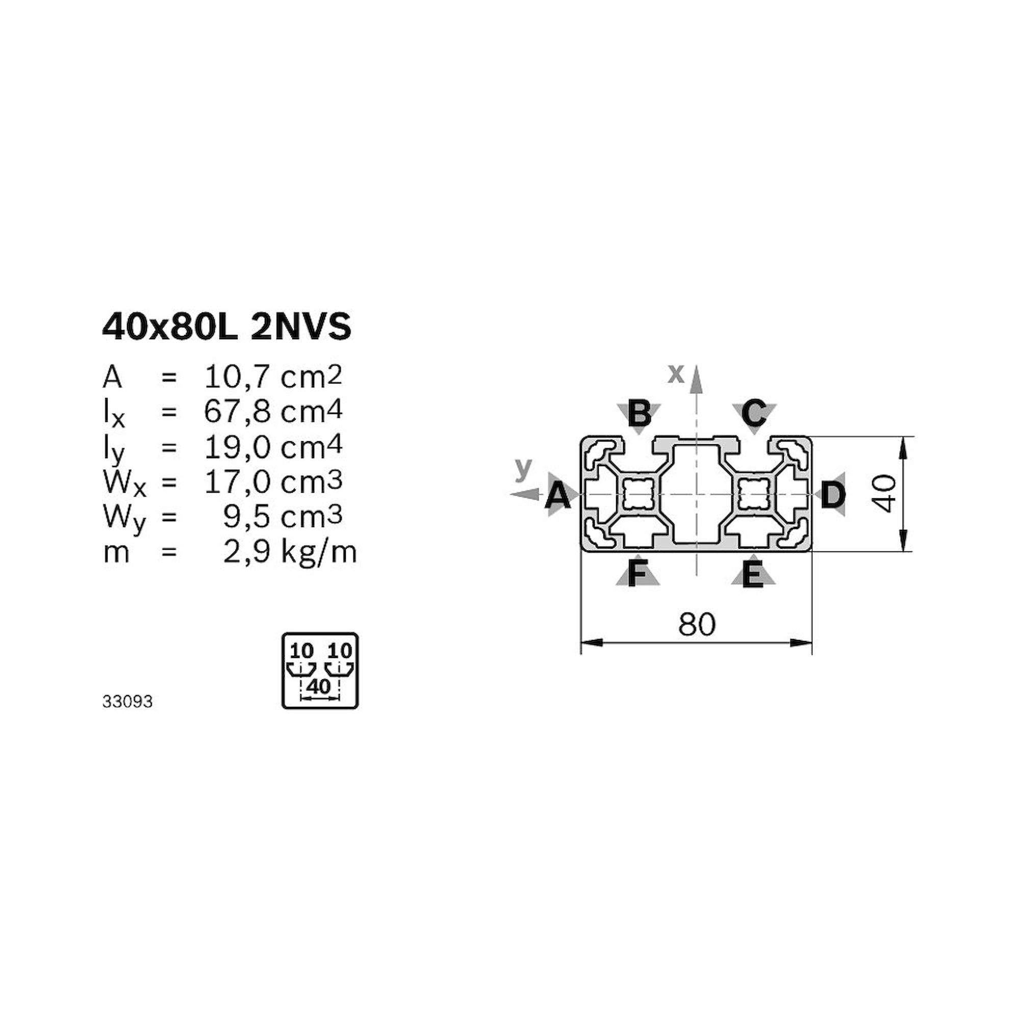Bosch Rexroth 3842993767-1000. Strut profile, 40X80L 2NVS Q&E. 1000 mm