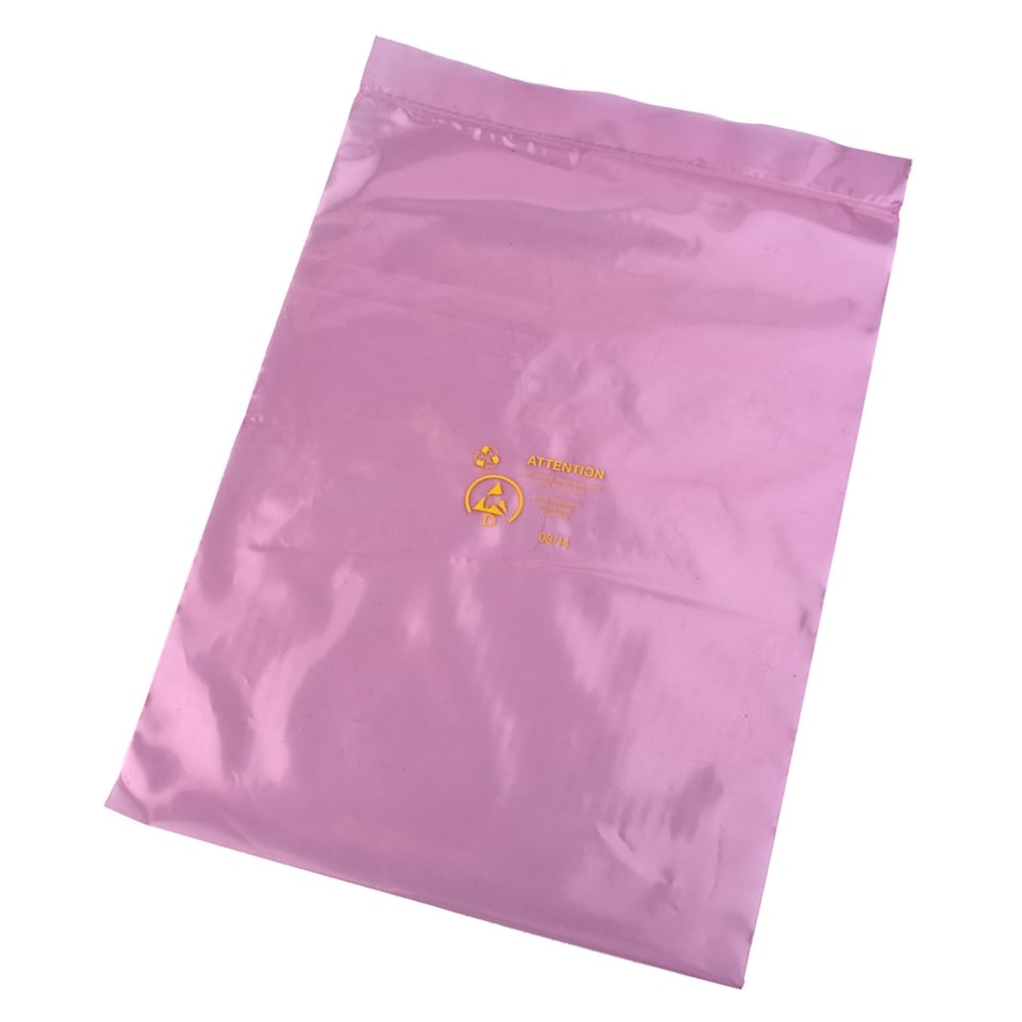 Sachet zip rose dissipatif avec logo ESD, 255 x 355 mm, paquet de 100 - Desco 203065