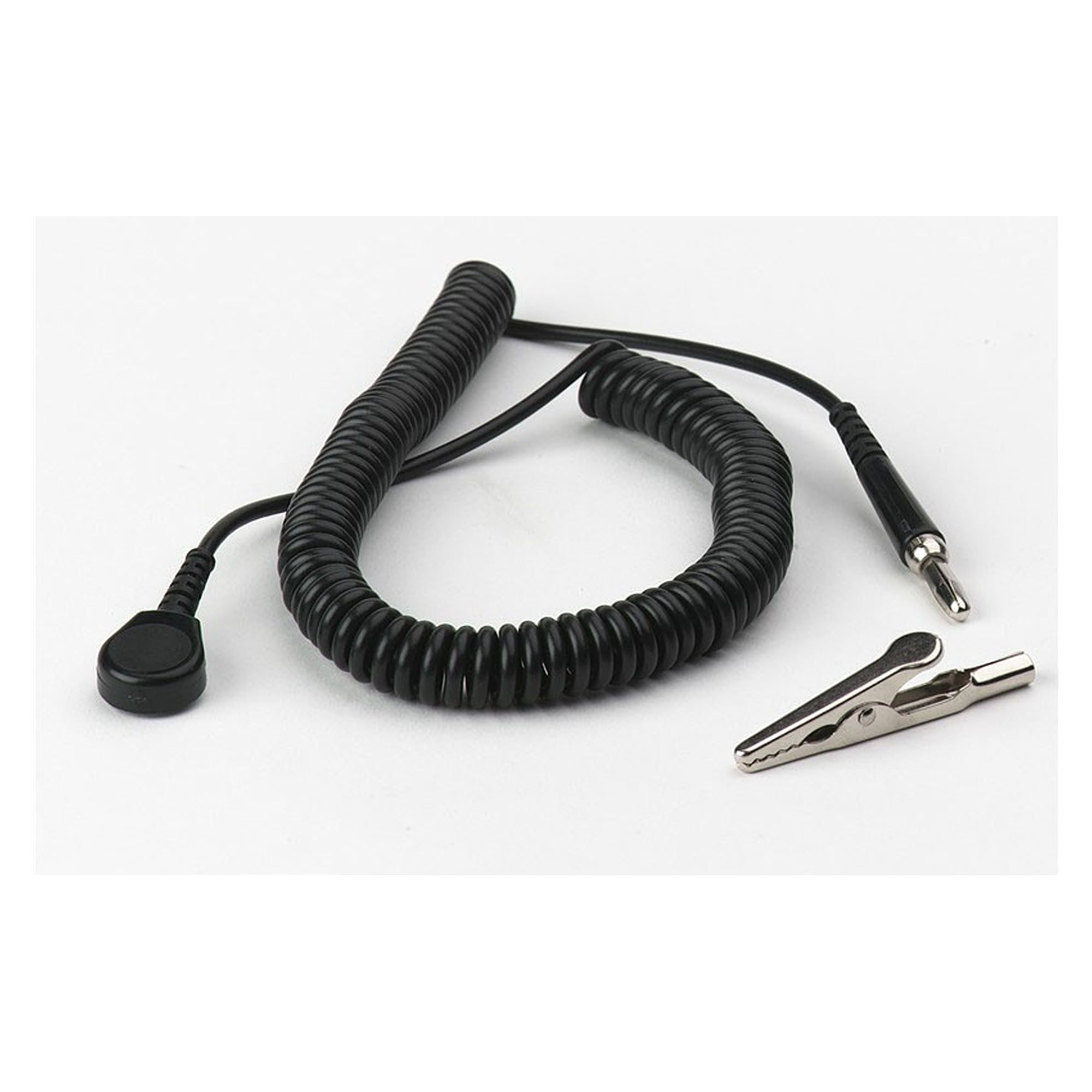 Spiralkabel für Erdungsarmband, 4-mm-Druckknopf, Krokodilklemme, 1,5 bis 3 m - Desco