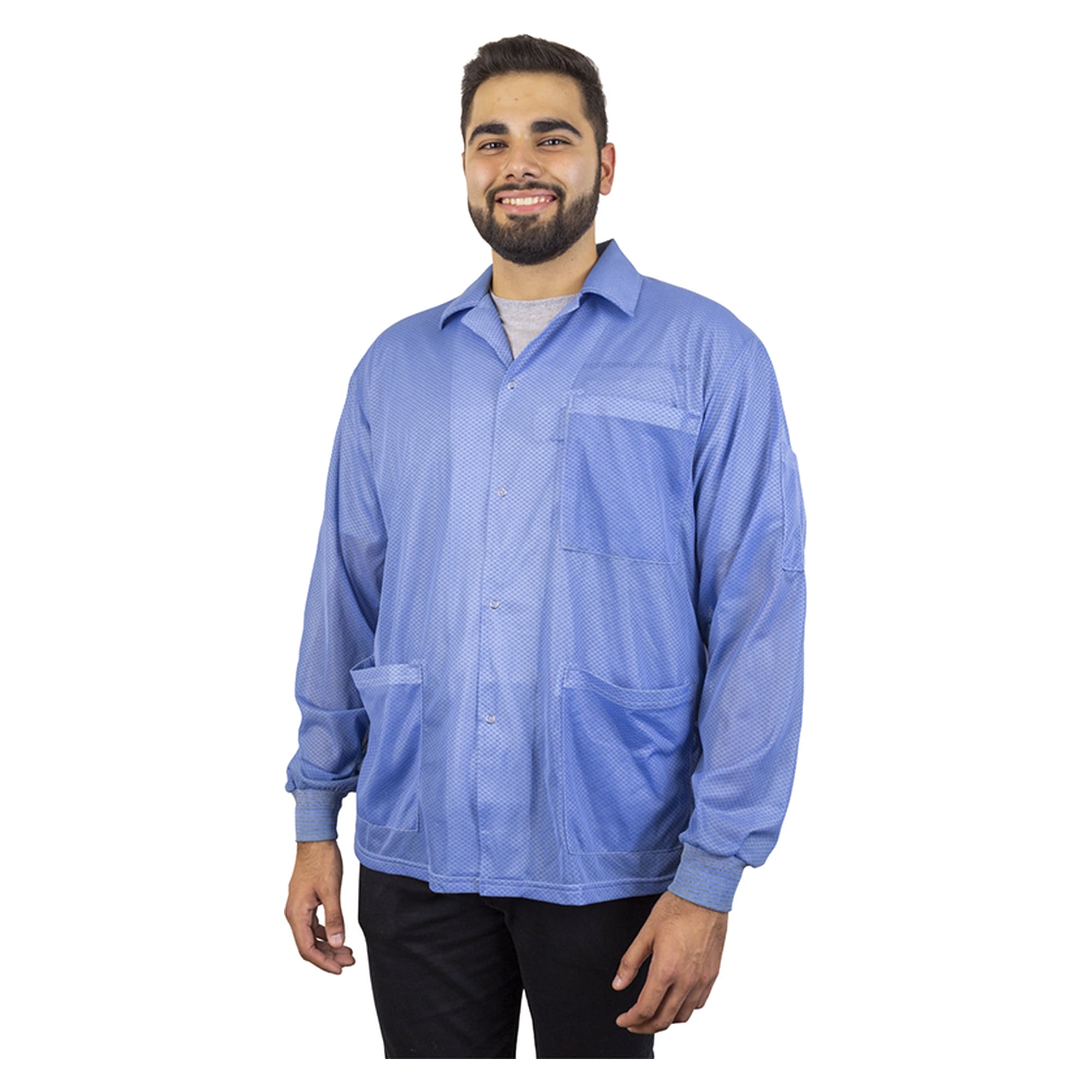 Statshield ESD Smock, Jacket Length, Blue, Conductive Knit Cuffs, Size XXL - Desco 221424