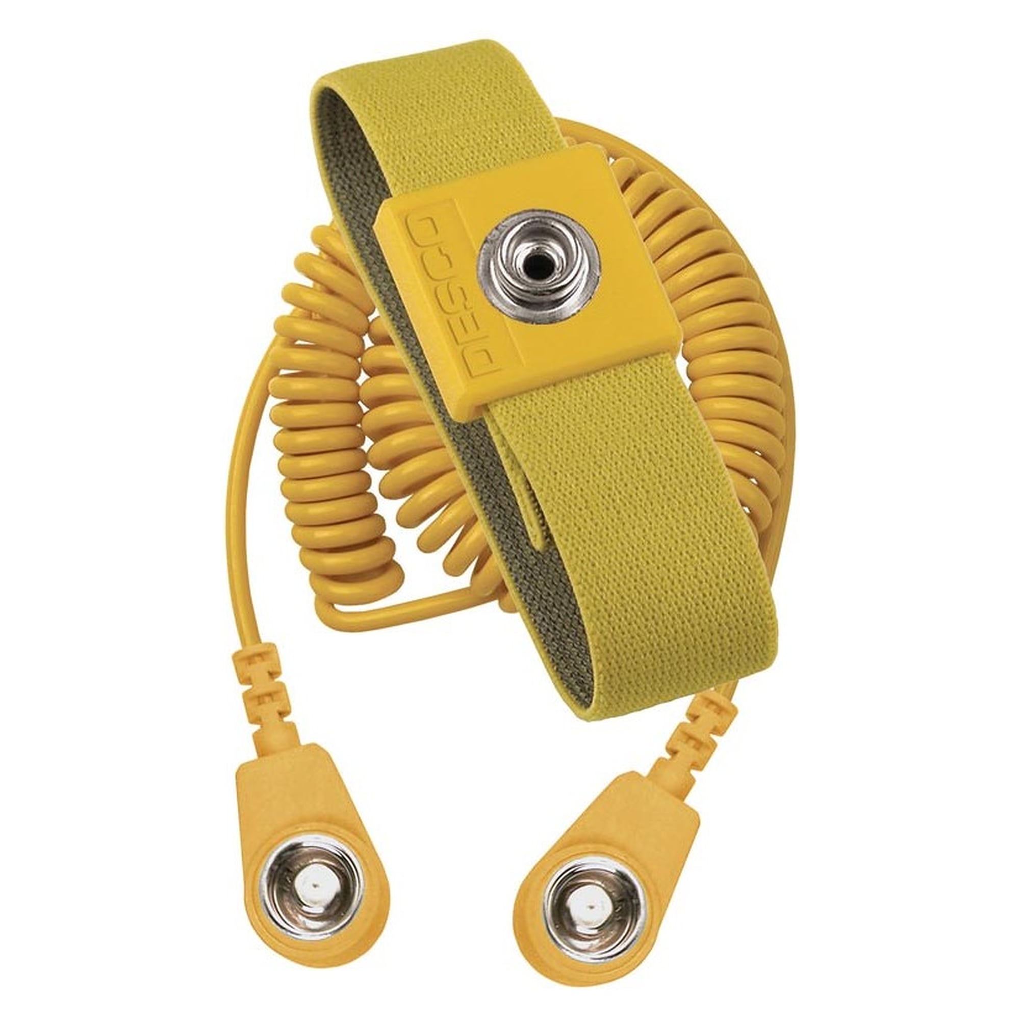 Bracelet antistatique élastique avec cordon spiralé 2 m, douille 10 mm aux deux extrémités - Desco