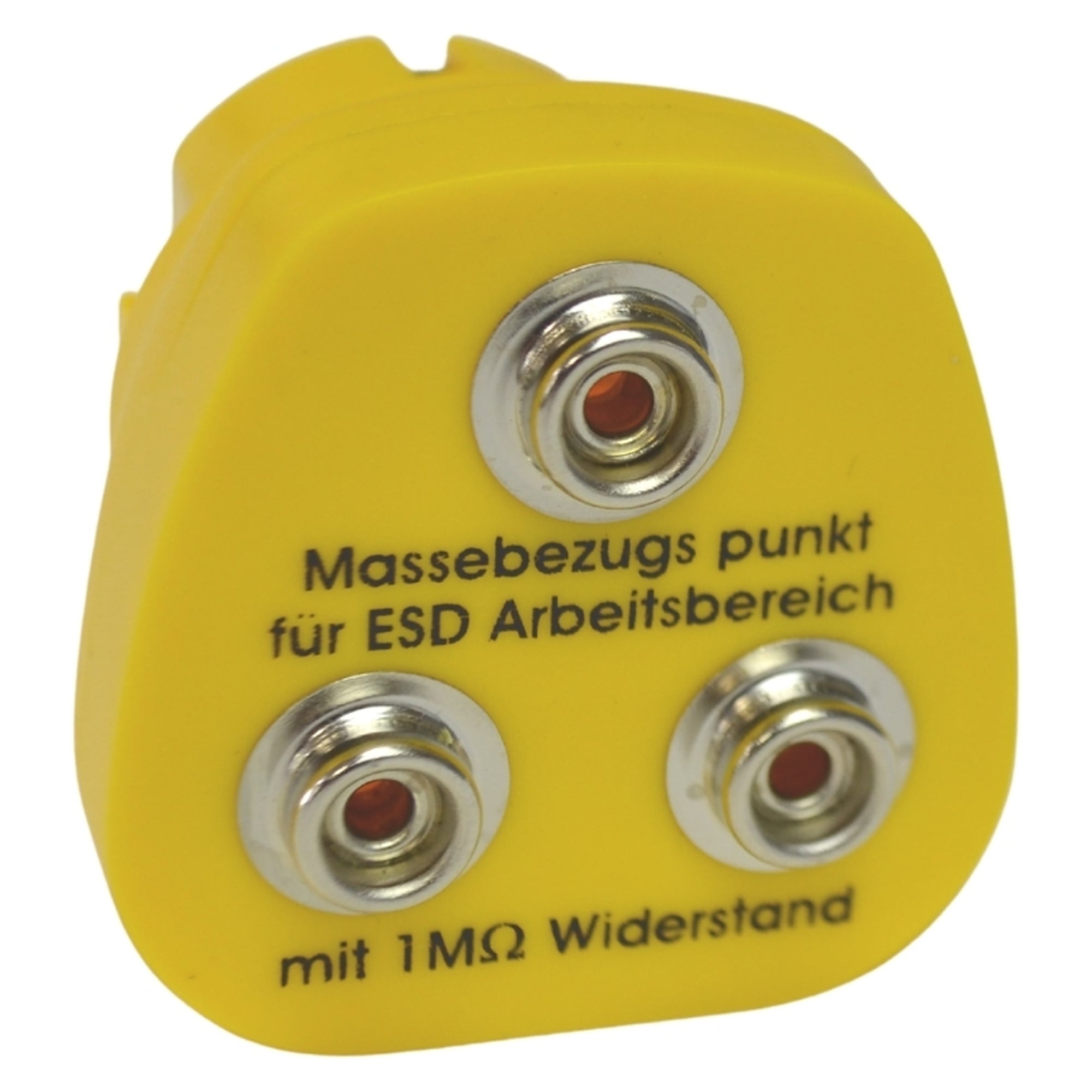 Erdungsstecker EBP Schuko, 3 x 10-mm-Druckknopf, 1 Megaohm, deutscher Aufdruck - Desco 231145
