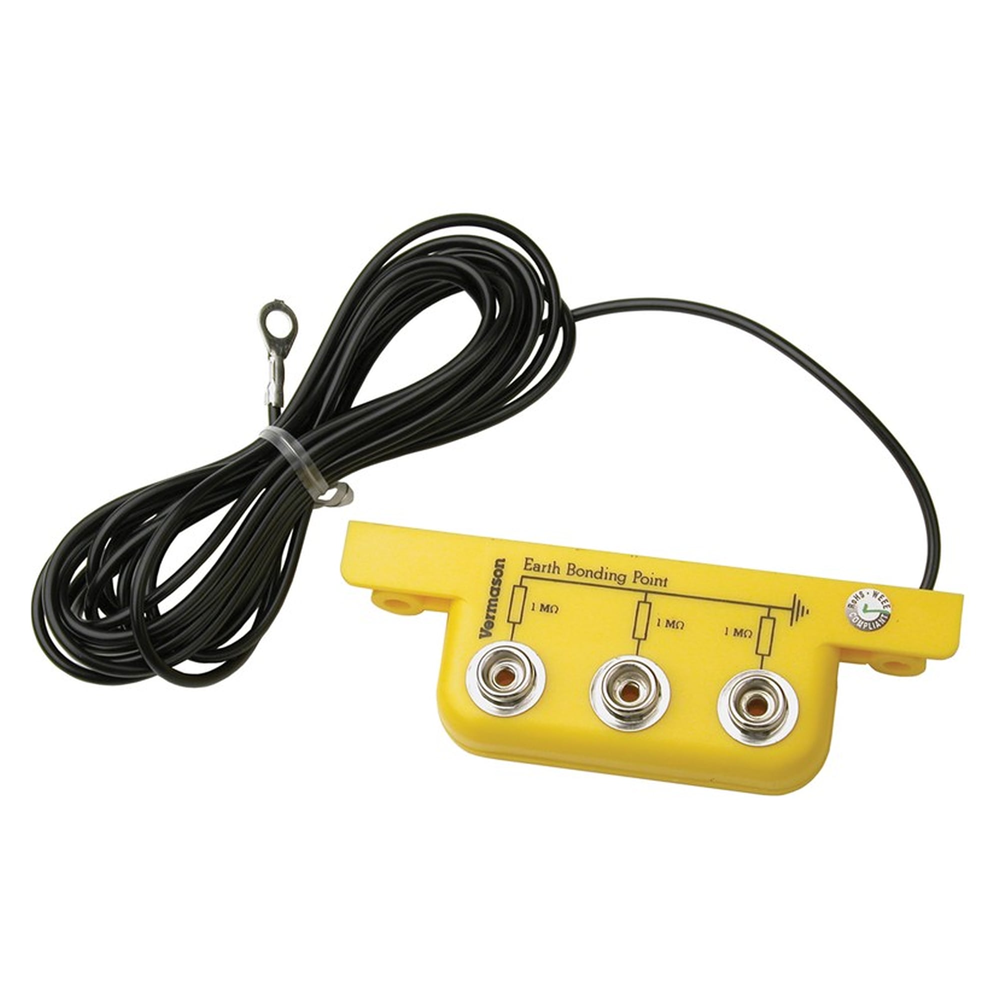 Slim EBP Bar with 3 x 10 mm Stud, 16.5 mm Deep, Yellow, 3 m Ground Cord - Desco 231345