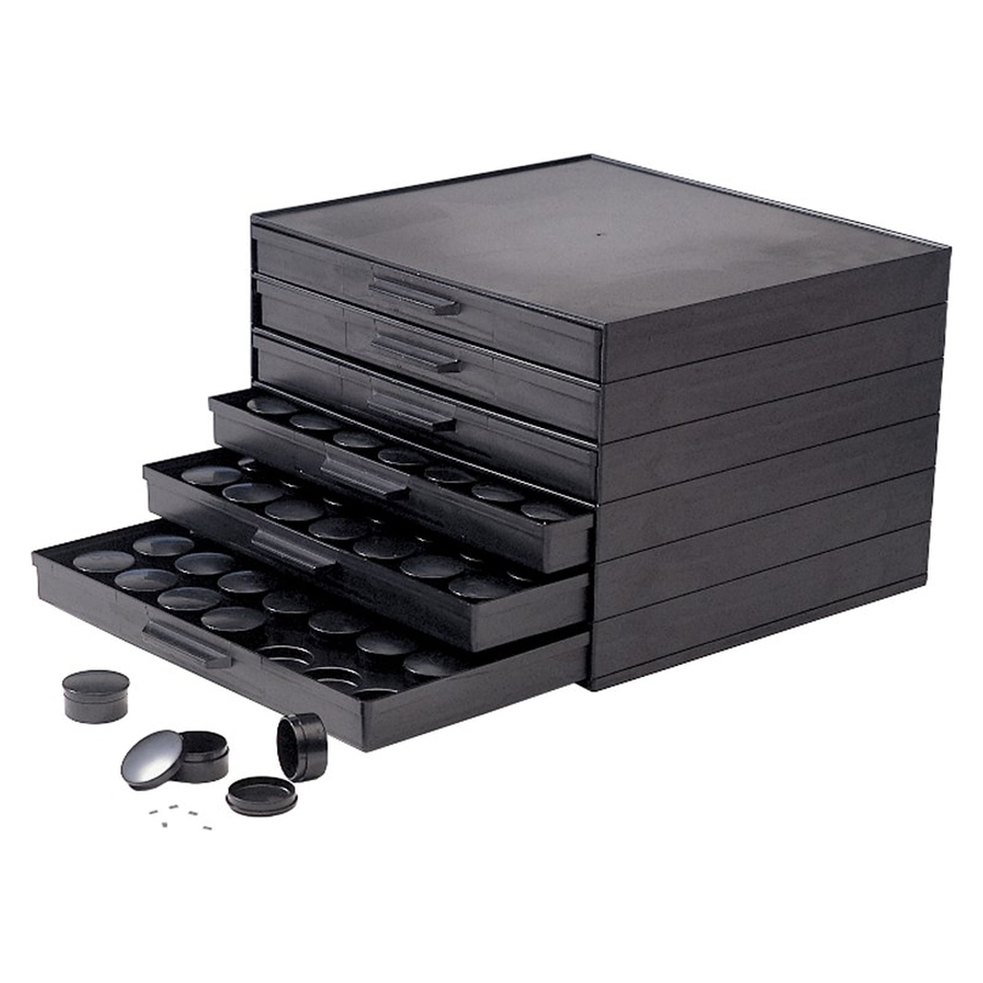 Conductive SMD Storage Unit with 6 Drawers and 252 Round Boxes Ø 27 mm, 258 x 273 x 187 mm - Desco 237650