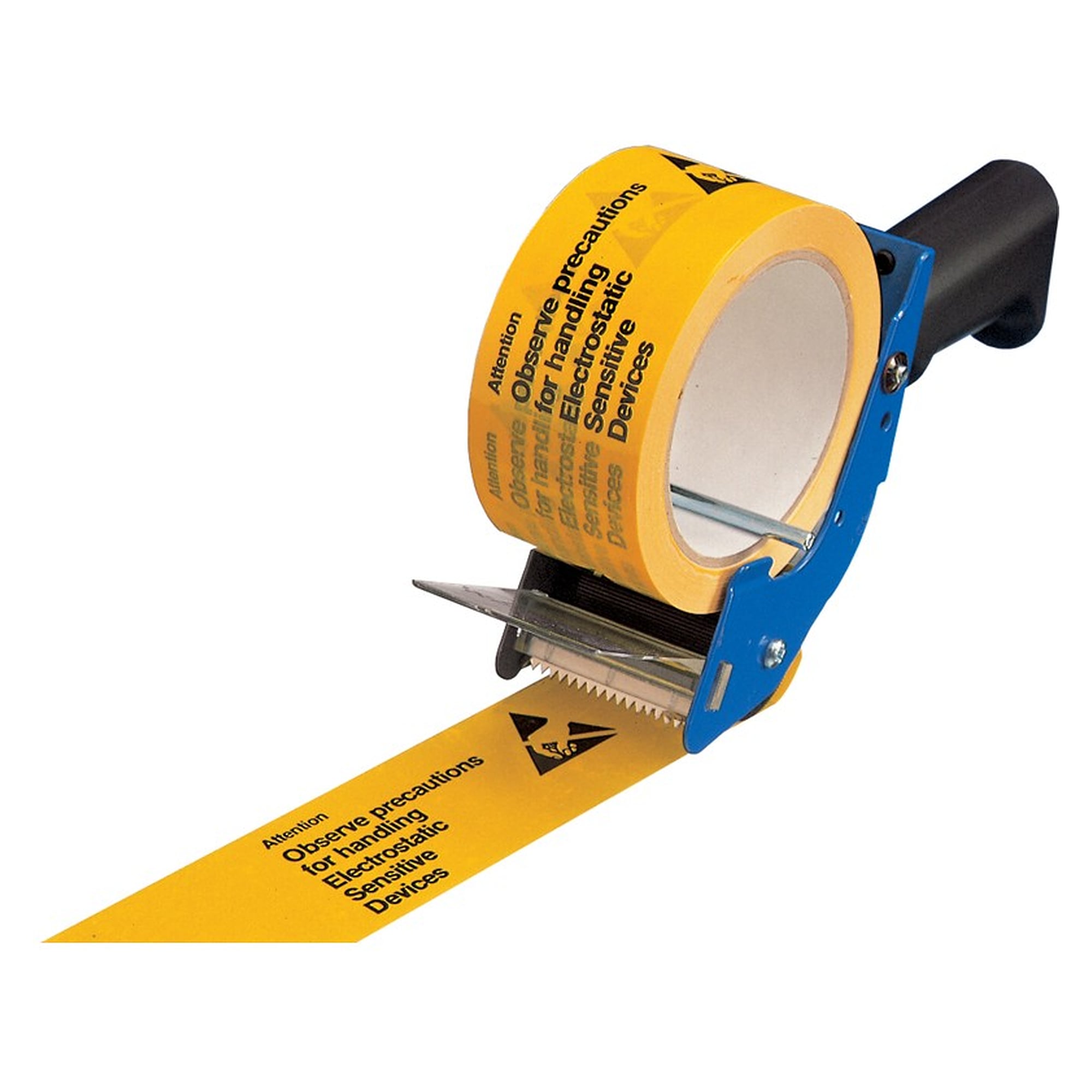 Ruban d'emballage avec symbole d'avertissement ESD, jaune, 48 mm x 66 m - Desco 242210