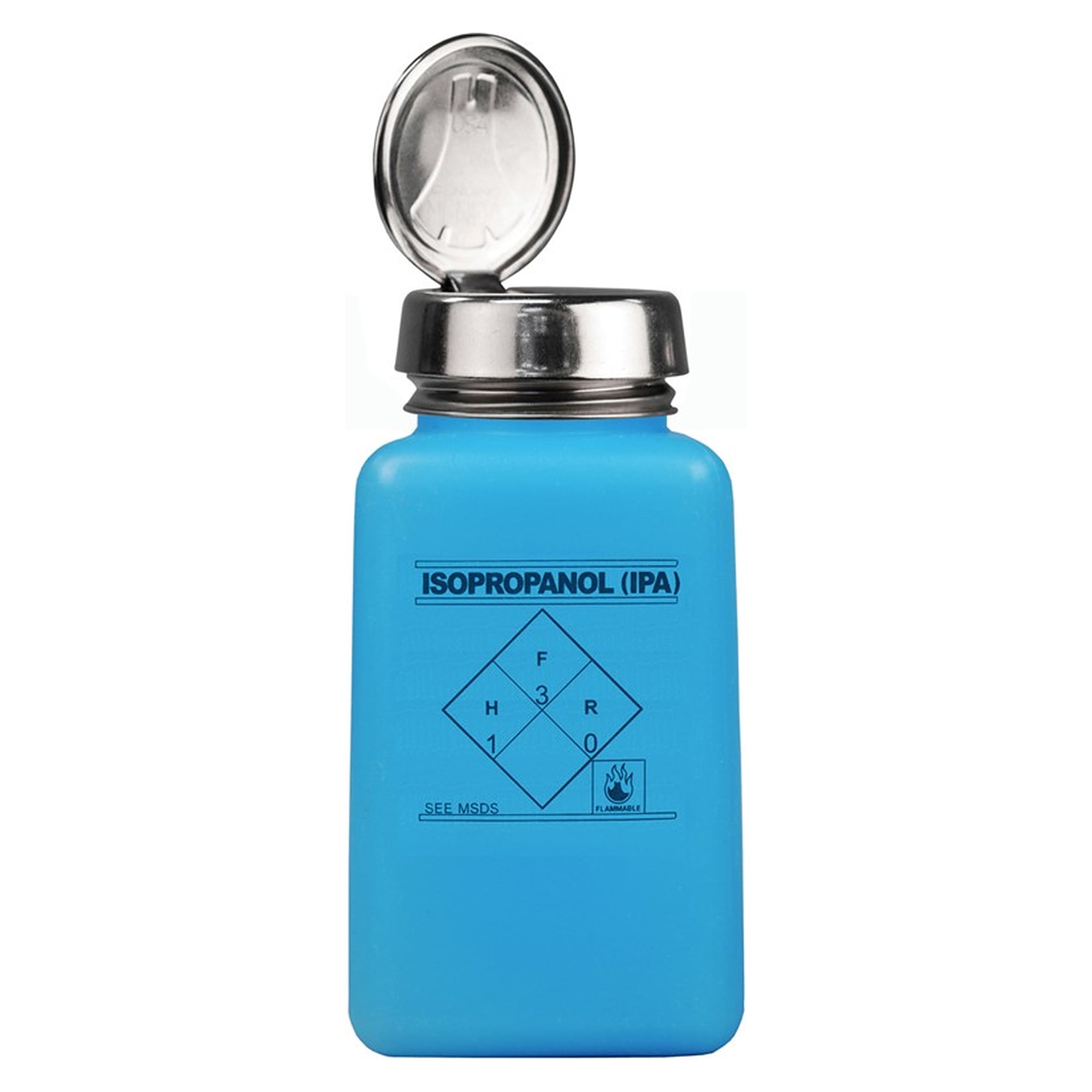 durAstatic One-Touch Dispenser 180 ml, blue, Printed for IPA, Dissipative - Desco 35299