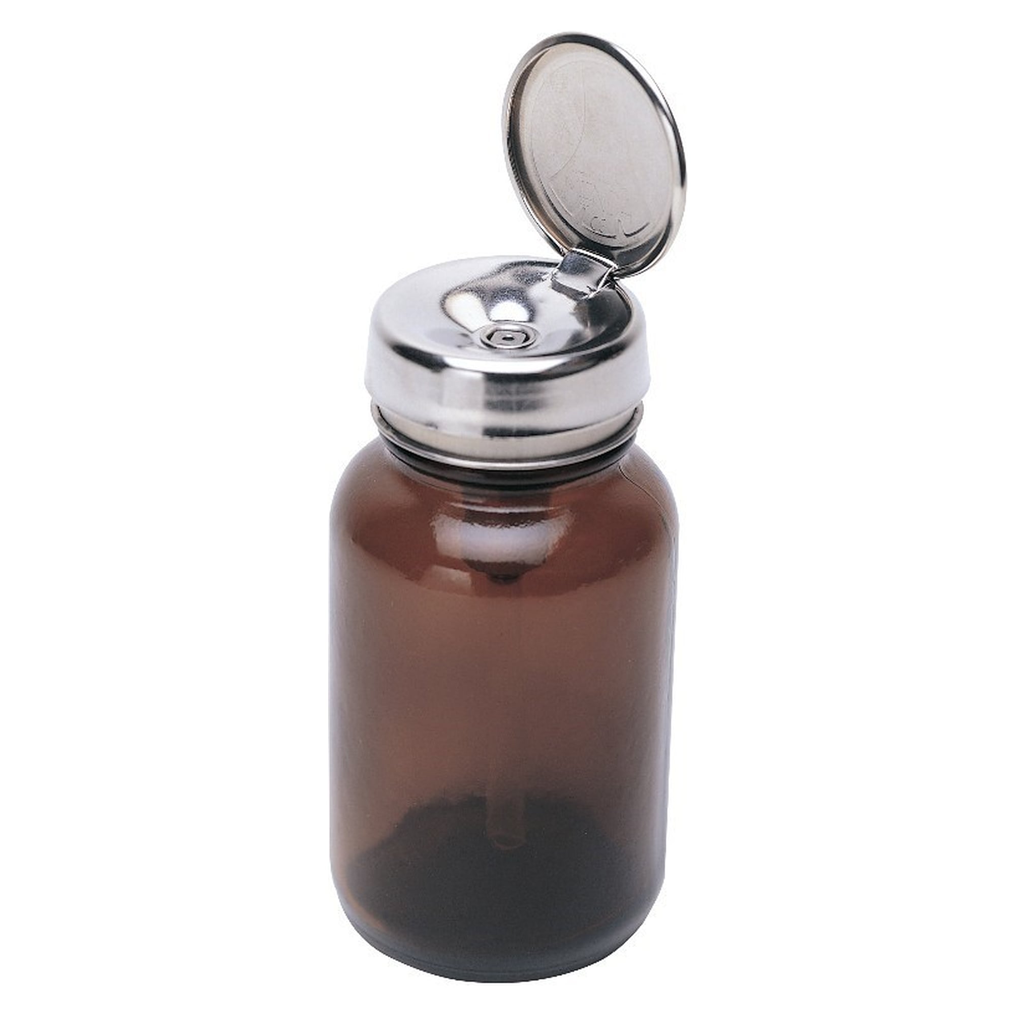 One-Touch Dispenser, Impact Resistant Amber Glass Bottle 120 ml, PFA Stem - Desco 35740