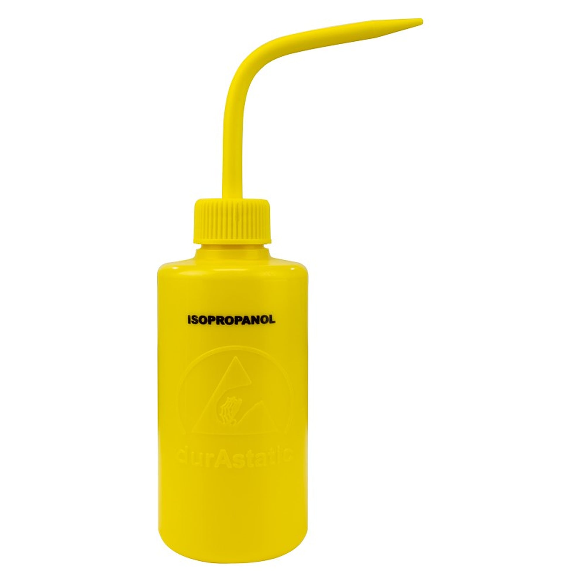 Spritzflasche durAstatic 240 ml, gelb, mit Schwanenhals, bedruckt ISOPROPANOL, ableitfähig - Desco 35792