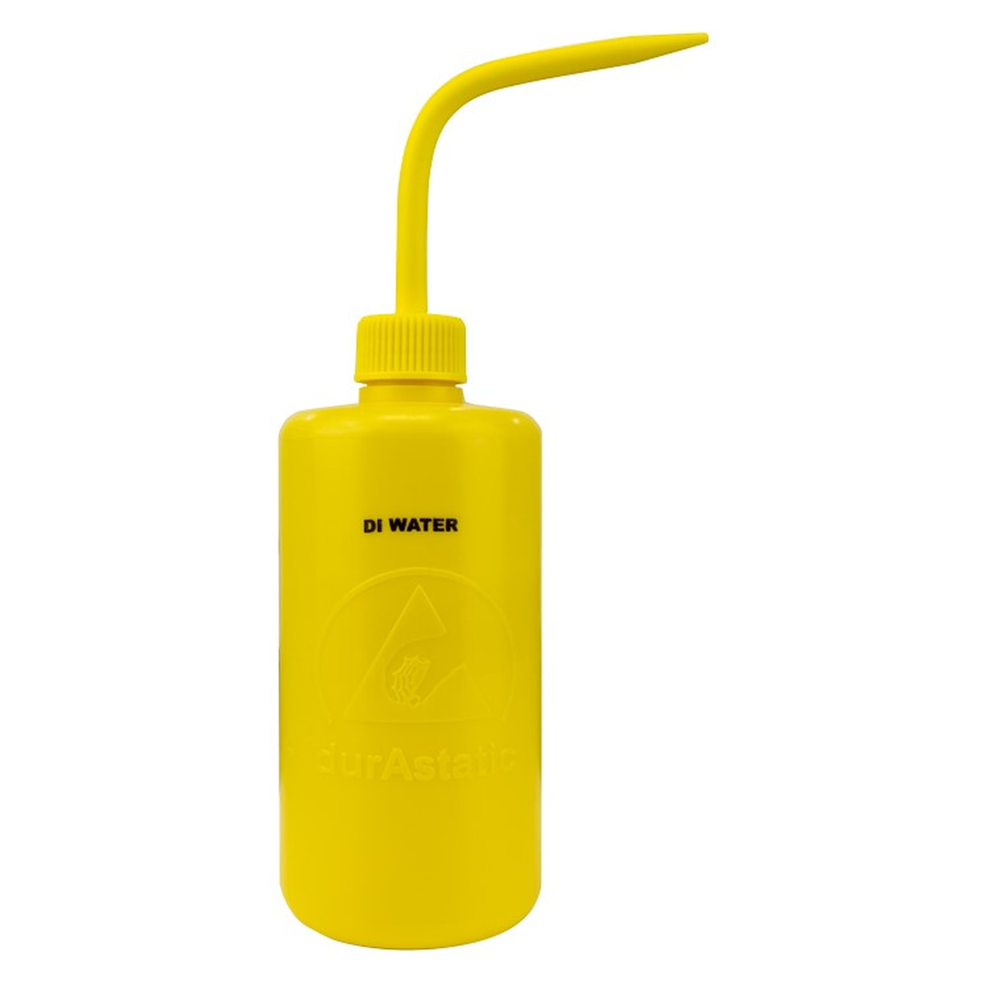 Pissette durAstatic 480 ml, jaune, bec col de cygne, marquée DI WATER, dissipative - Desco 35794