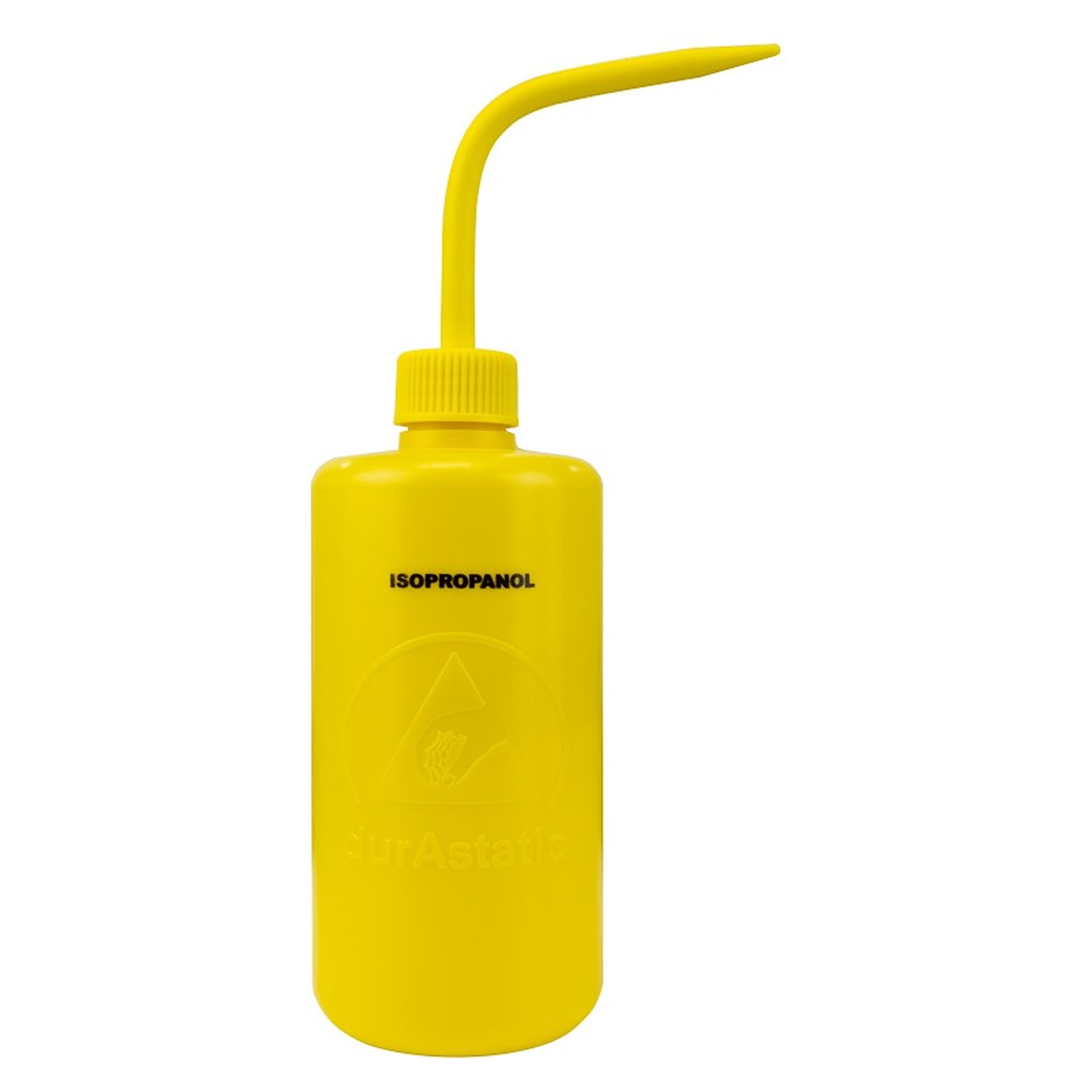 Pissette durAstatic 480 ml, jaune, bec col de cygne, marquée ISOPROPANOL, dissipative - Desco 35795
