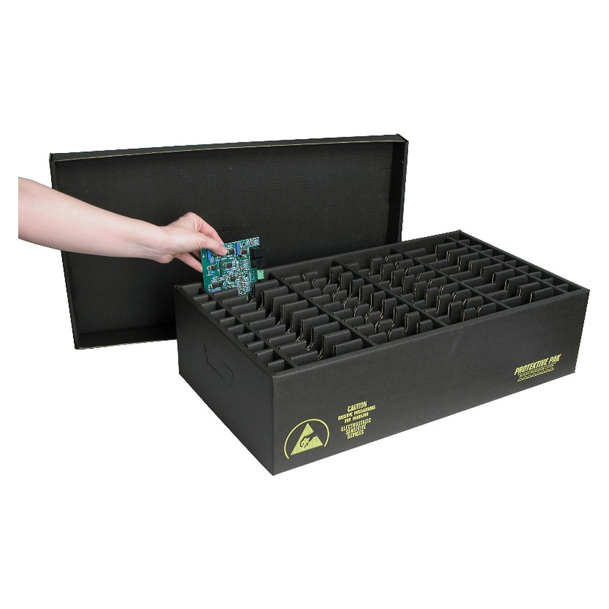 ESD In-Plant Handler with Lid and Partitions, Cell Sizes 152 x 165 to 305 x 206 mm - Desco