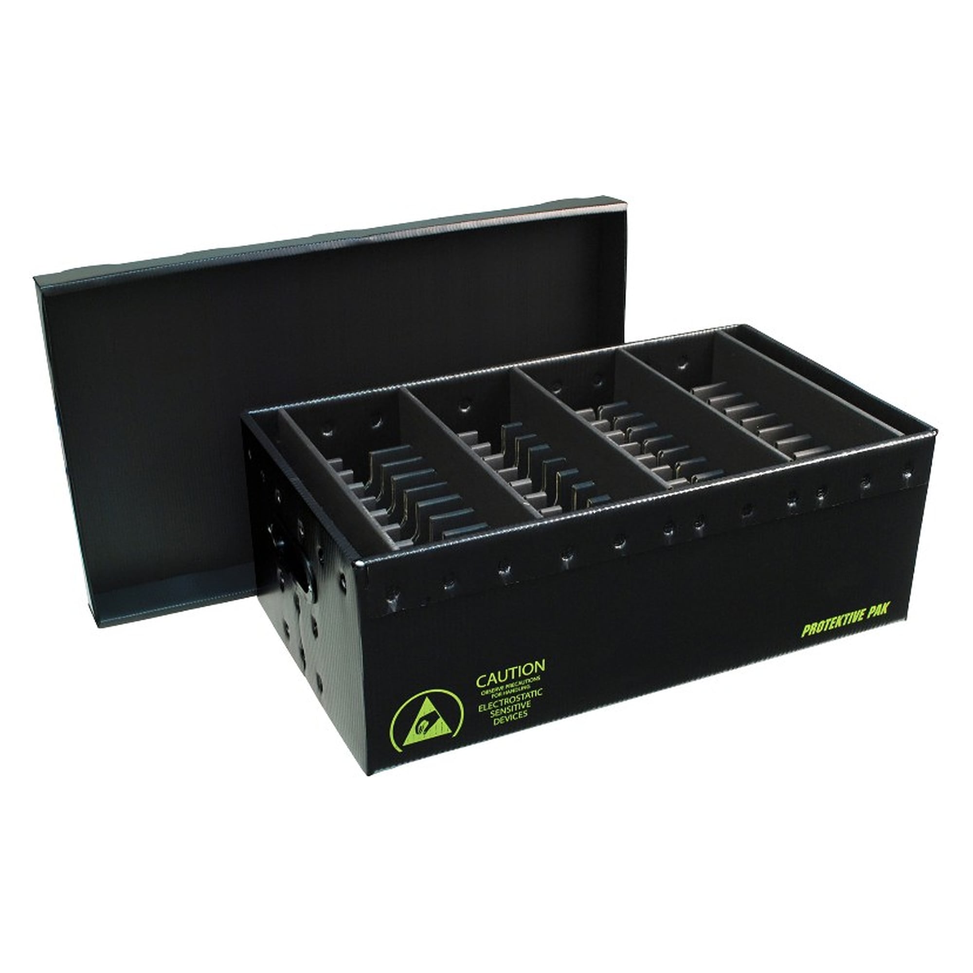ESD Plastek Inplant Handler, Conductive, with Lid, Cell Size 152 x 254 to 305 x 422 mm - Desco