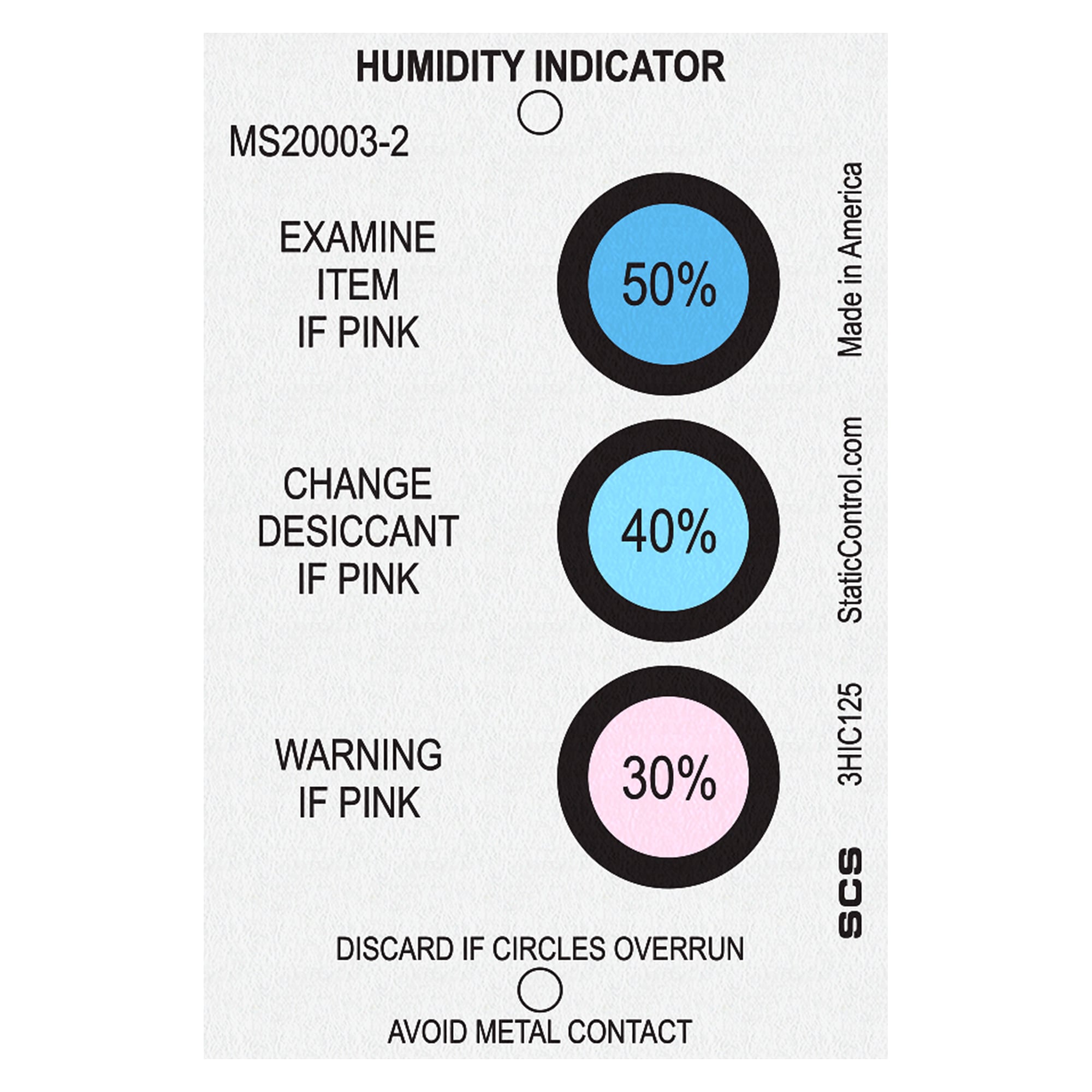 Humidity Indicator Cards, 3 Spots 30-40-50 %, Can of 125 - Desco 3HIC125