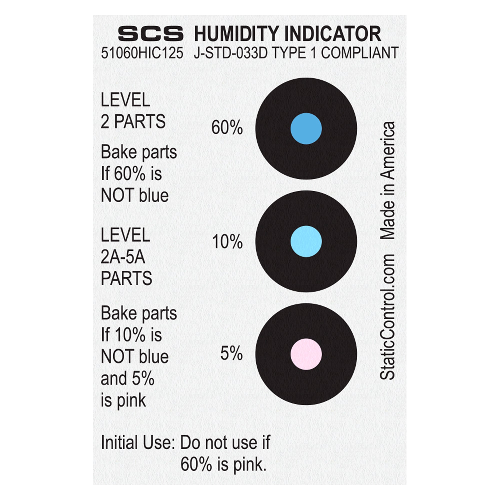Humidity Indicator Card 5/10/60 % RH to J-STD-033D, 51 x 76 mm, Can of 125 - Desco 51060HIC125