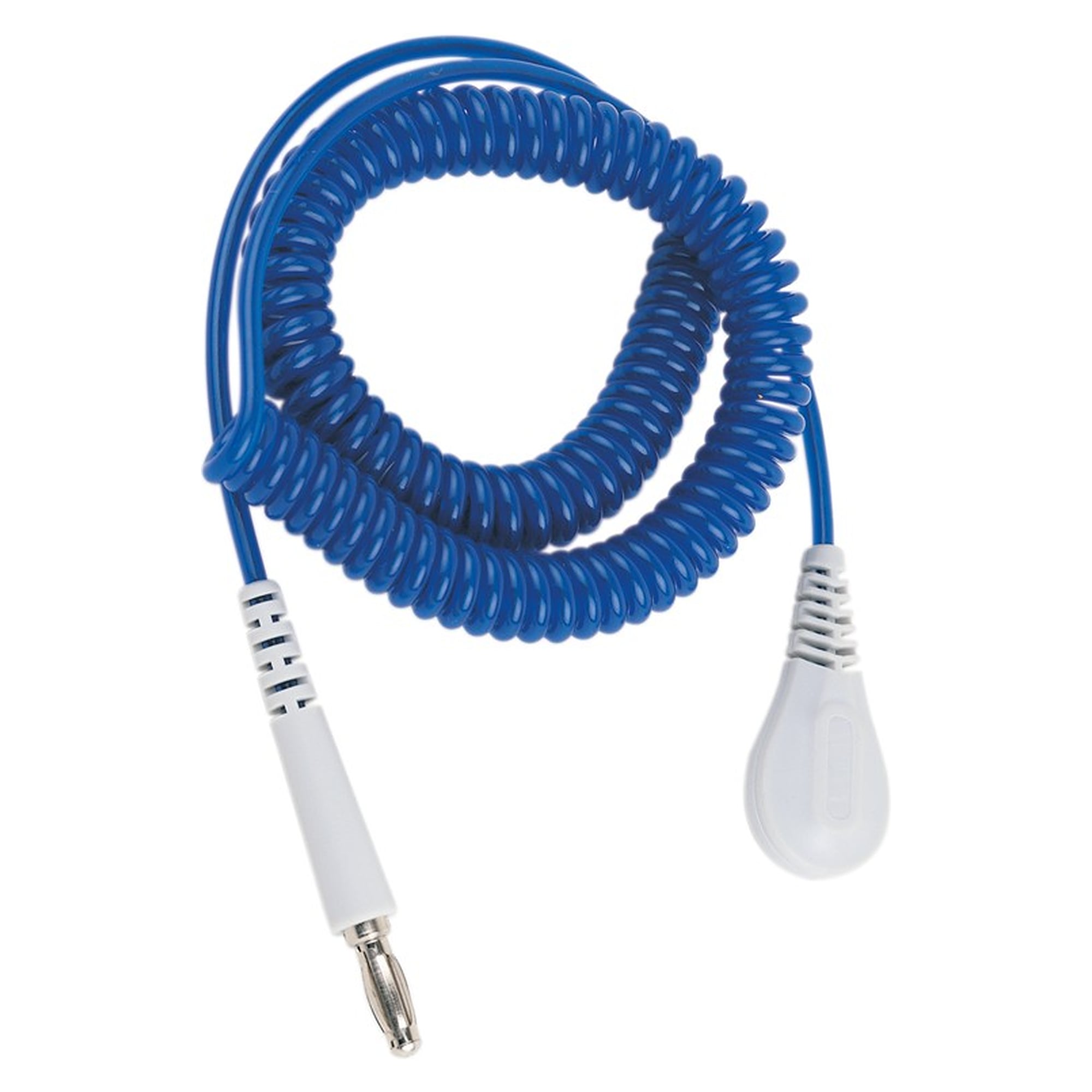 Jewel ESD-Spiralkabel, saphirblau, 1,8 m, 10-mm-Druckknopf auf Bananenstecker, 1 Megaohm - Desco 60261