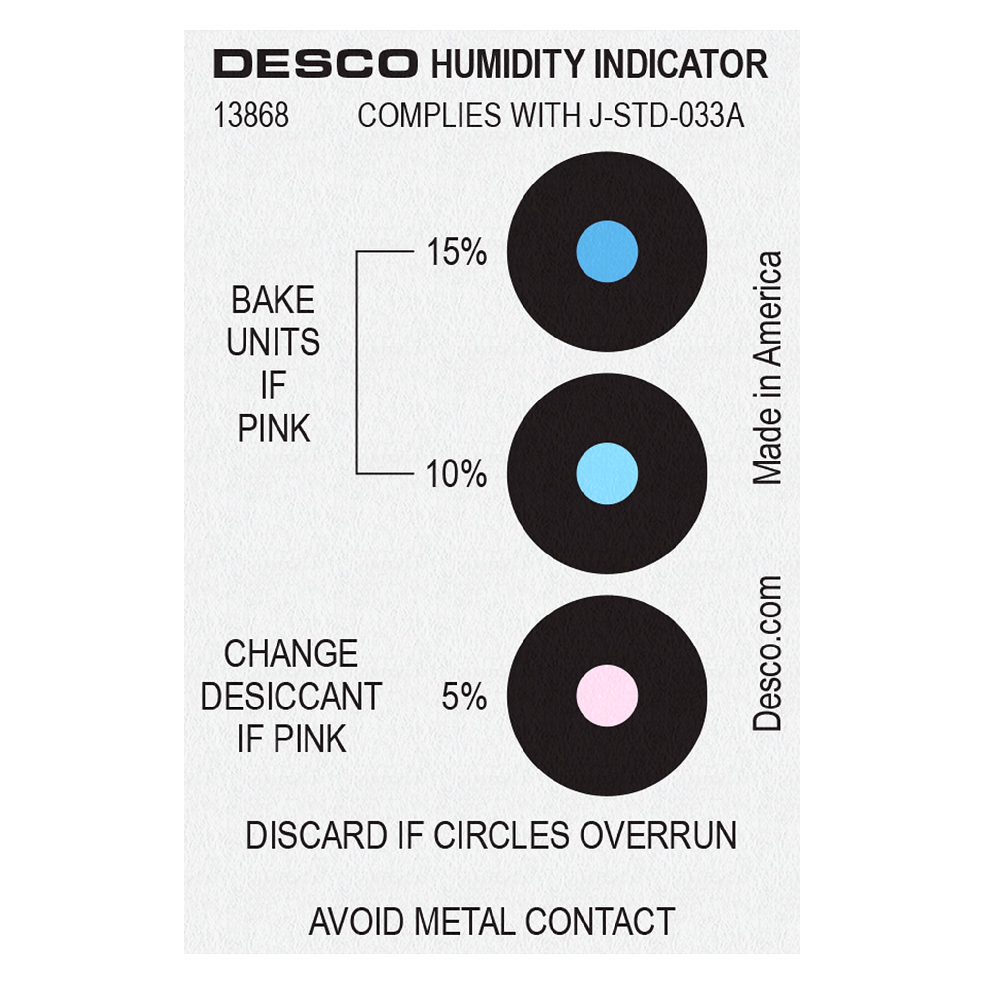 Humidity Indicator Card 5/10/15 % RH per J-STD-033, Can of 125 - Desco 90664