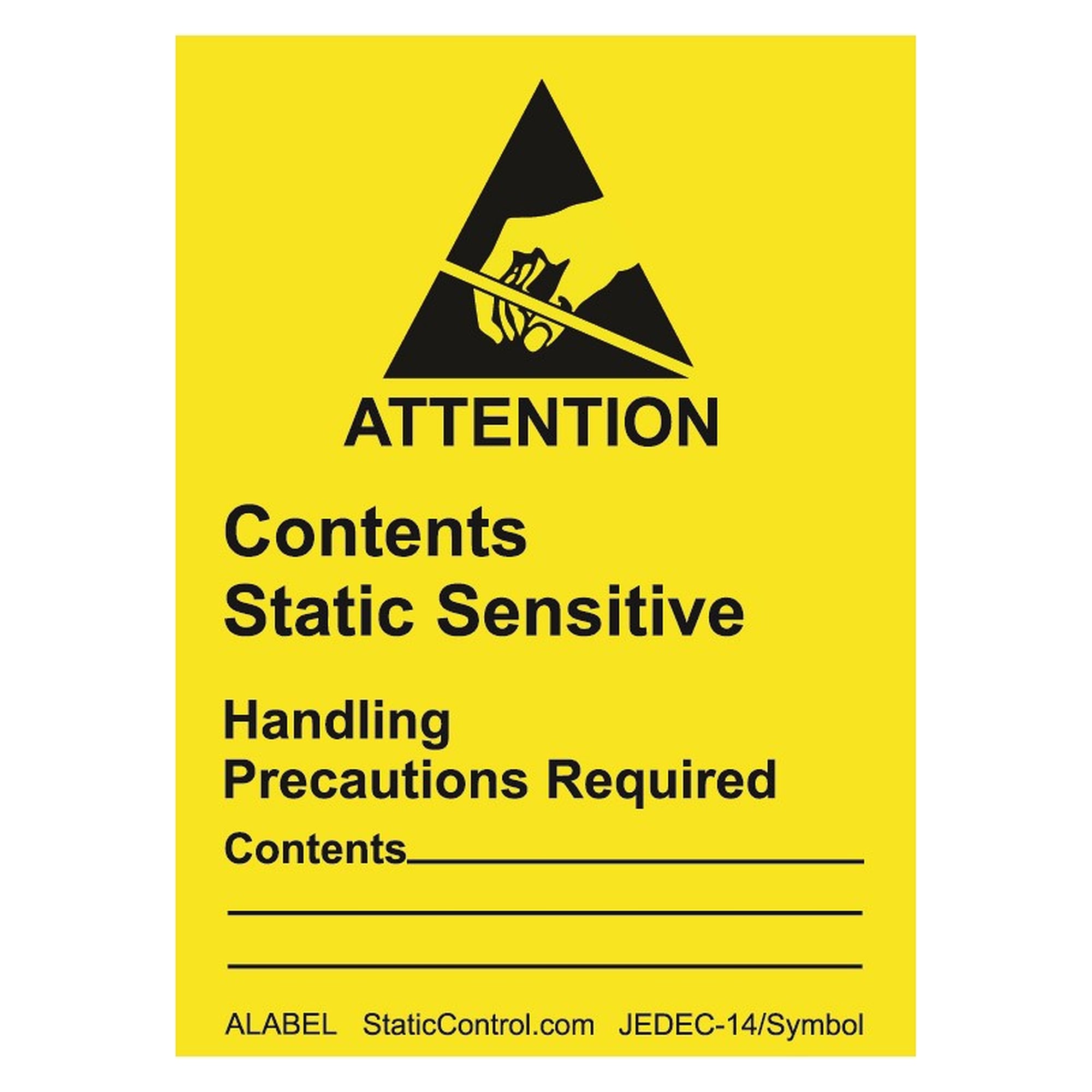 ESD Attention Label RS-471, 47 x 64 mm, Yellow, with Writing Space, Roll of 500 - Desco ALABEL