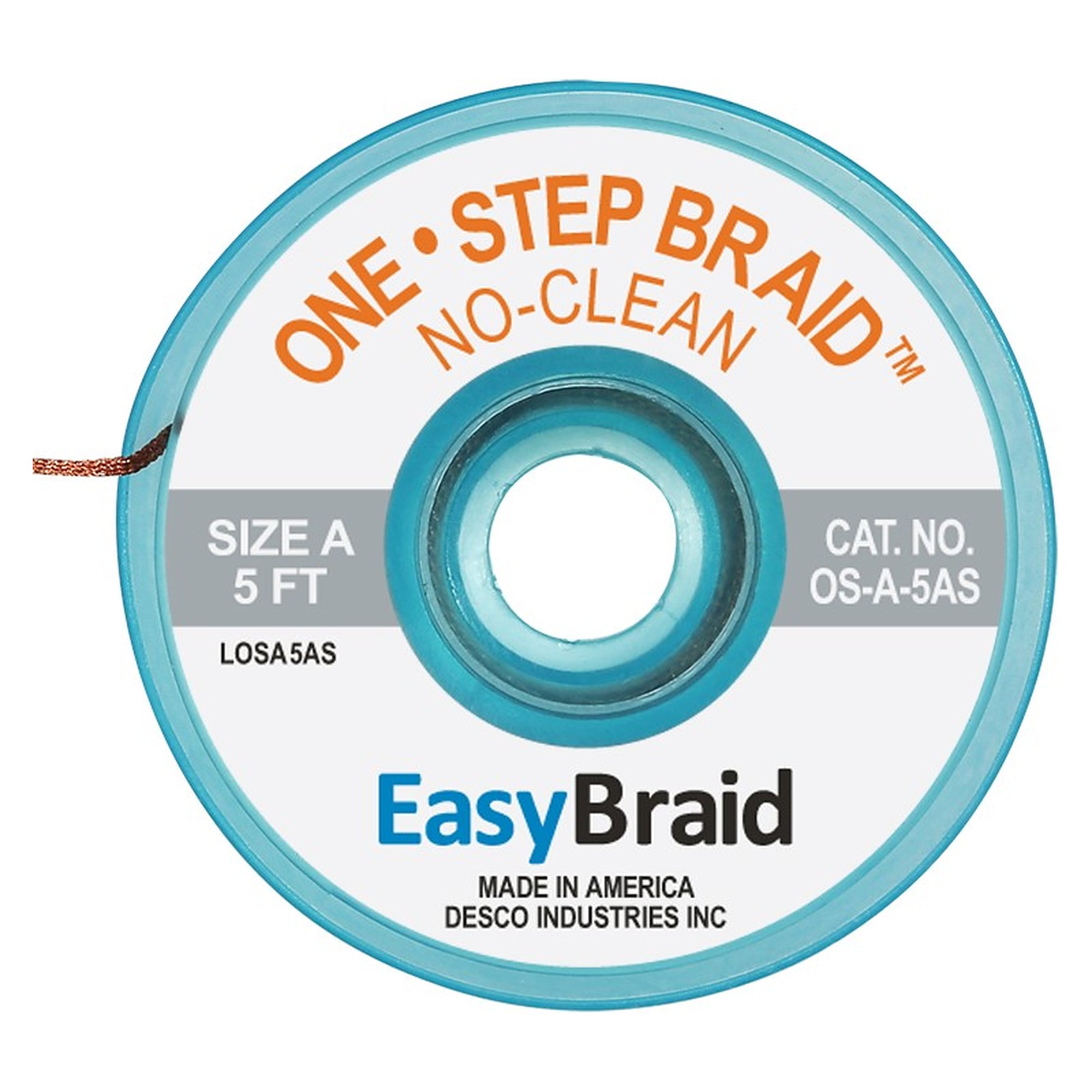 One-Step No-Clean Desoldering Braid, Antistatic Bobbin, Pack of 25, 0.6 mm to 3.18 mm Wide - Desco