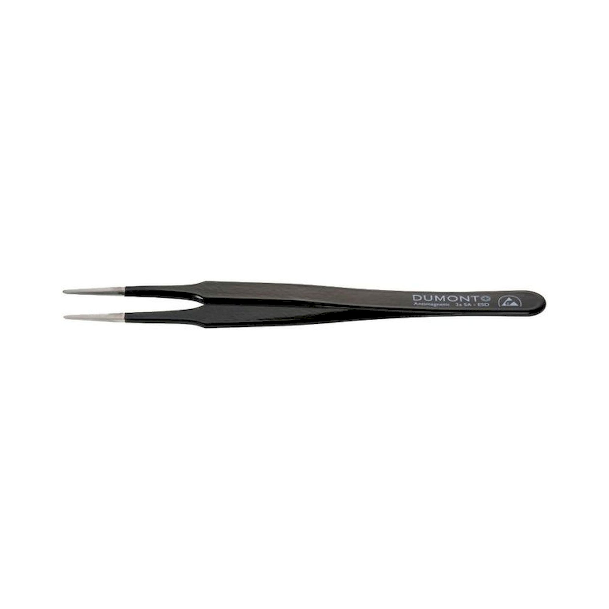 Dumont 0304-2ASAESD-CO. ESD tweezers type 2A, flat ro with tips, amagnetic steel