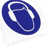 Ecotile 13239. Floor marking tile with logo Hearing protection, blue, 1 piece, 500x500 mm