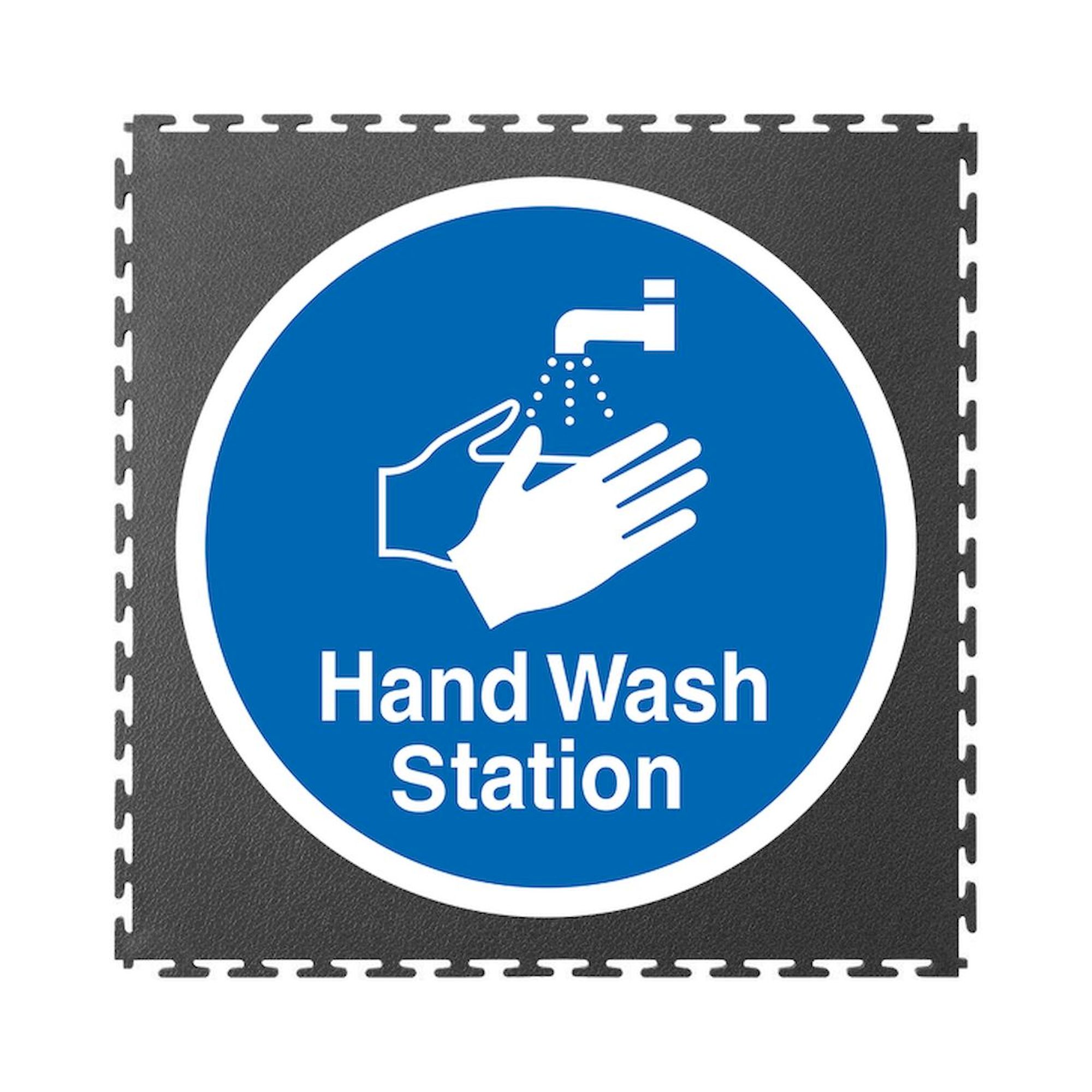 Ecotile 13401. Hand Waschstation Logo-Bodenfliese, 1 Stück, 500x500x7 mm