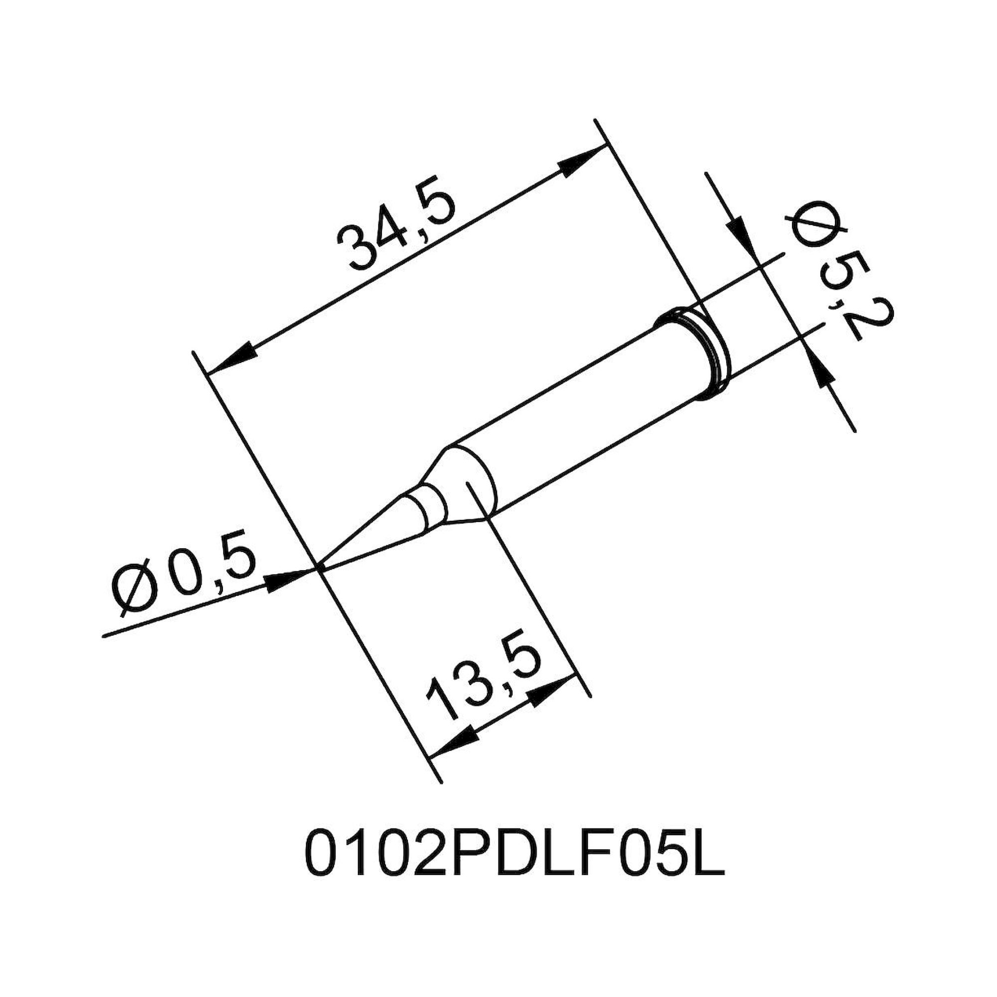 Lötspitze Ersadur für i-Tool, gerade, bleistiftspitz, 0,5 mm, verlängert - Ersa 0102PDLF05L