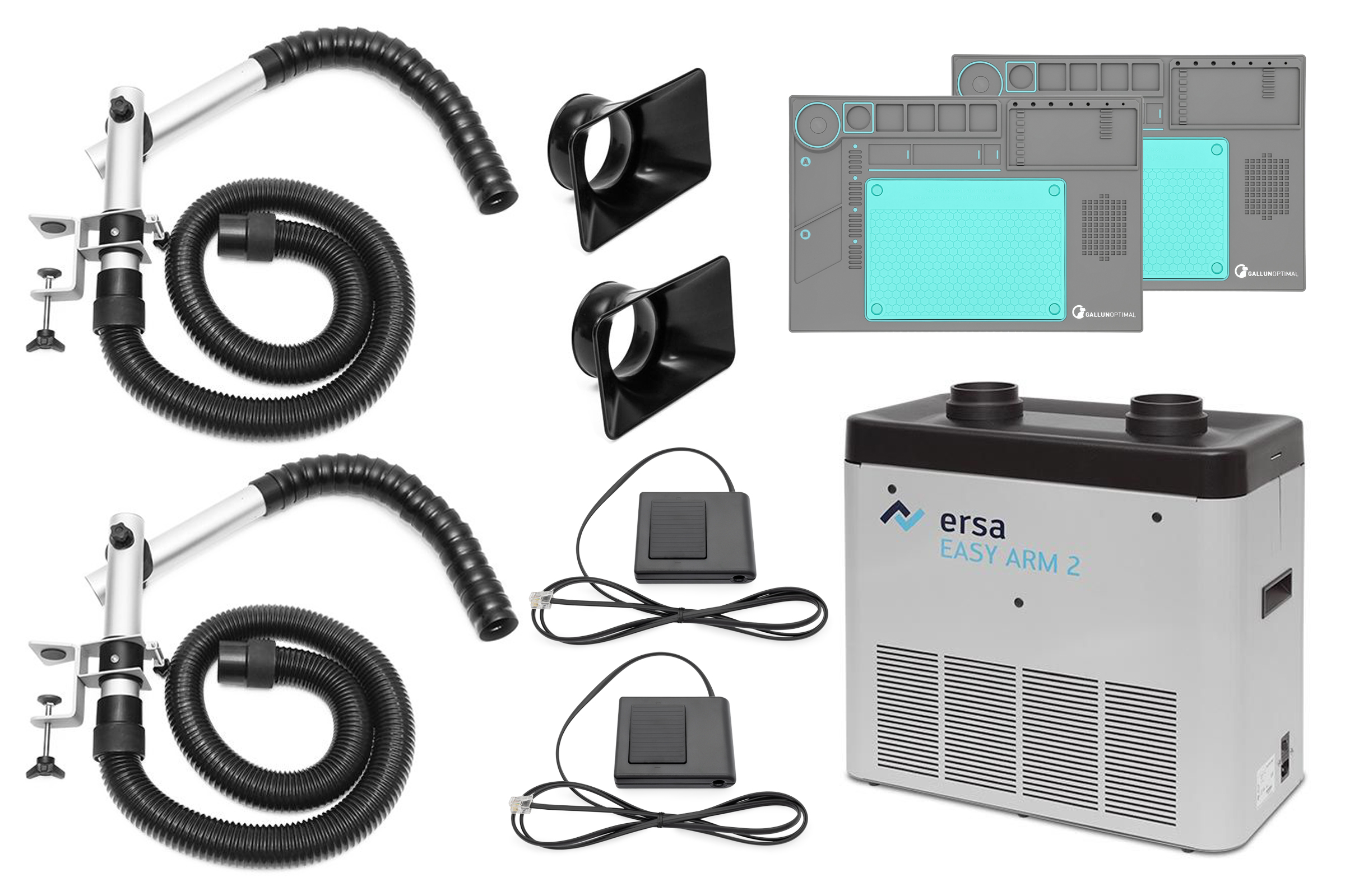 Filtergerät EASY ARM 2, Set mit 2x Omniflexarm mit Tischmontage, 2x eckige Düse, 2x Standby-Schalter - Ersa 0CA10-002S3