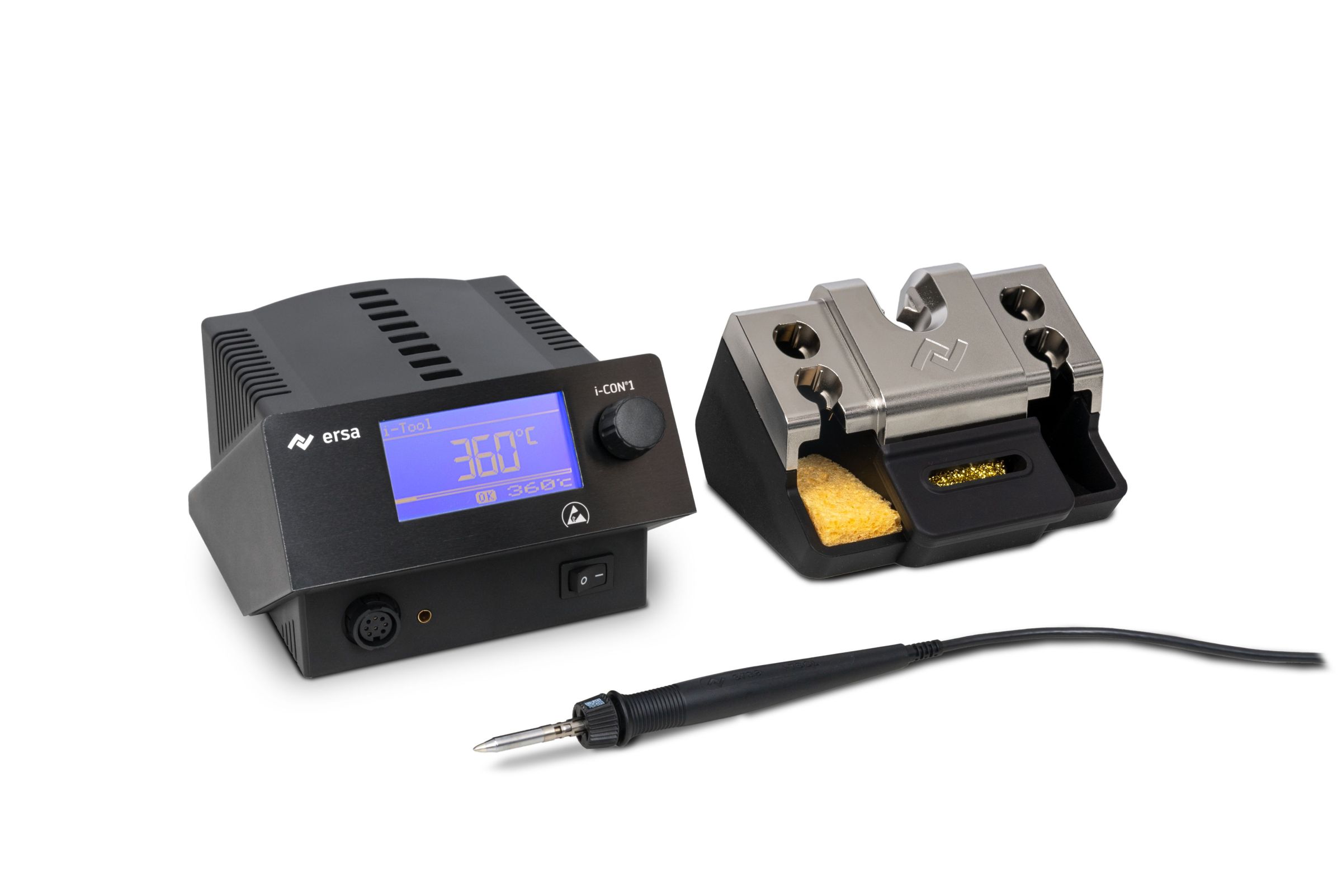 i-CON 1 MK2 ESD Profi-Lötstation mit i-TOOL MK2 150W und Tip’N’Turn Ablageständer 0A58 - Ersa 0IC1105A58
