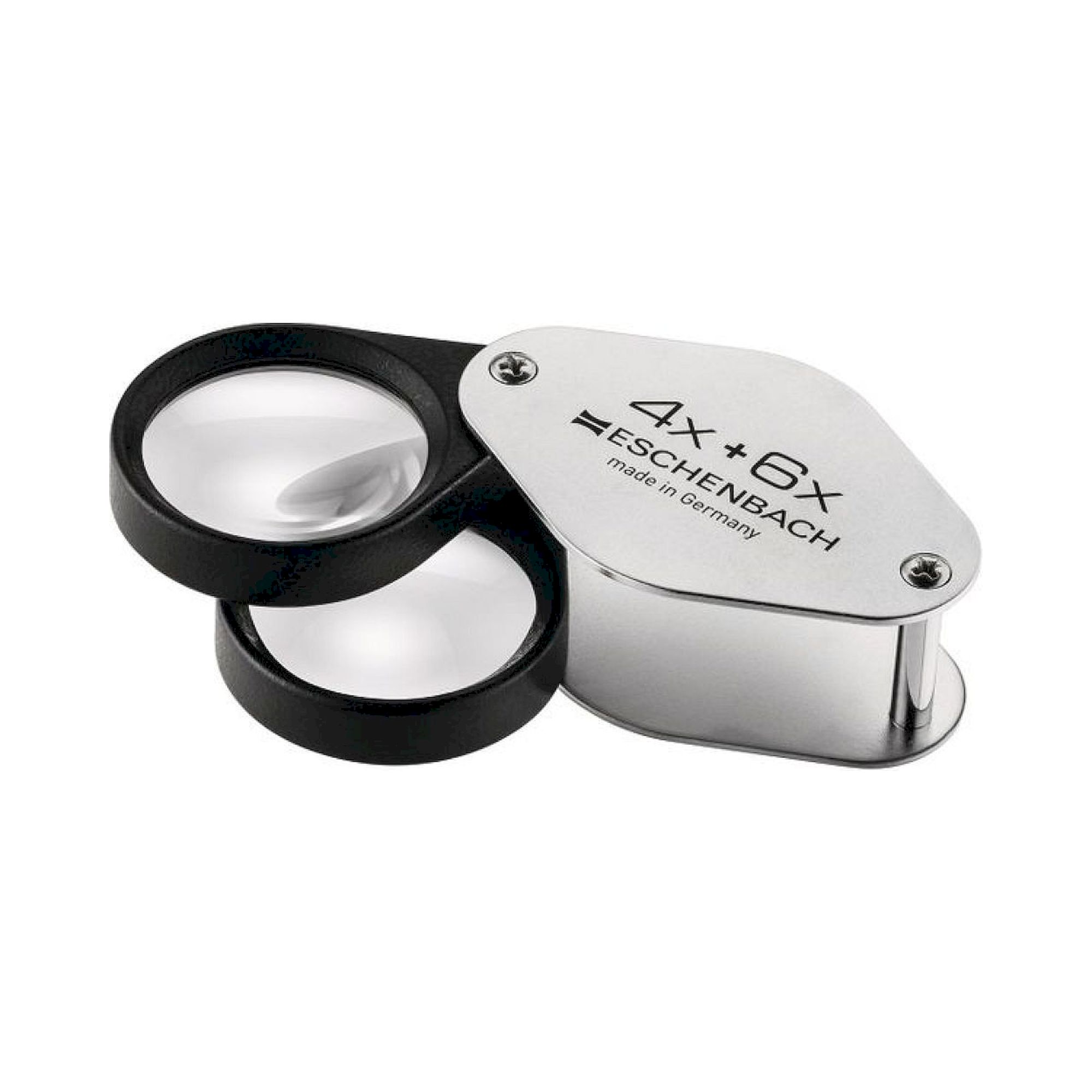 Eschenbach 1187. folding magnifier bikonvex 4x+6x=10x, metal, D=27 mm