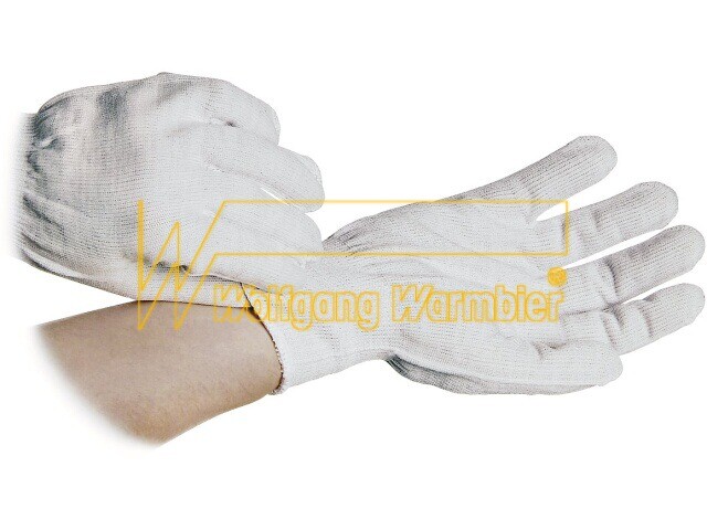 ESD-Handschuhe Nylon/Polyester mit Bündchen, unbeschichtet, weiß, VPE 10 Paar - Warmbier 8745.CG