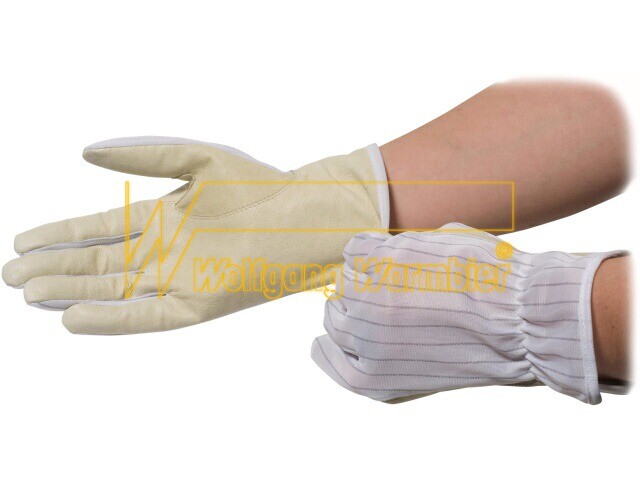 ESD-Lederhandschuhe mit Handrücken aus Polyester, weiß - Warmbier 8745.PS500