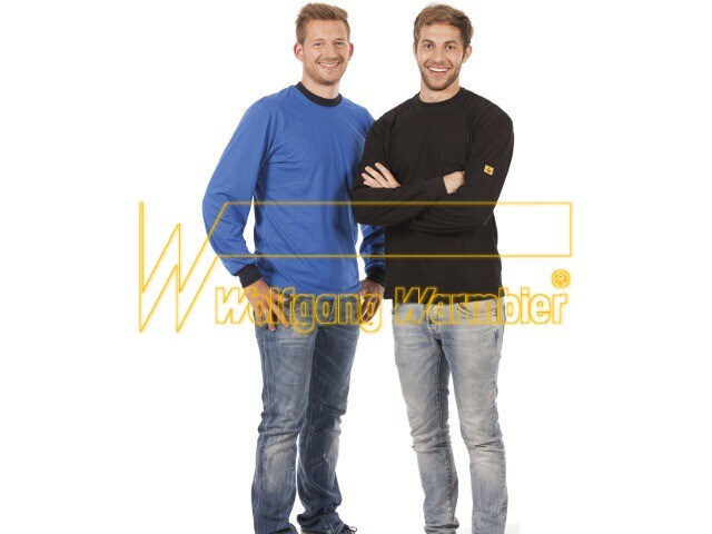 T-shirt ESD manches longues, bleu, unisexe, 150 g/m², poignets conducteurs - Warmbier 2647.T