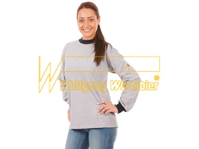 ESD t-shirt long sleeve, grey, unisex, 150 g/m², conductive cuffs - Warmbier 2645.T