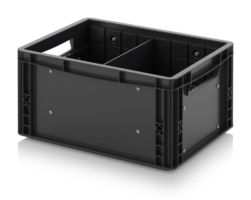 Auer ESD EG GEF QLT 4322. ESD-Eurobehälter mit Quer- und Längsteiler