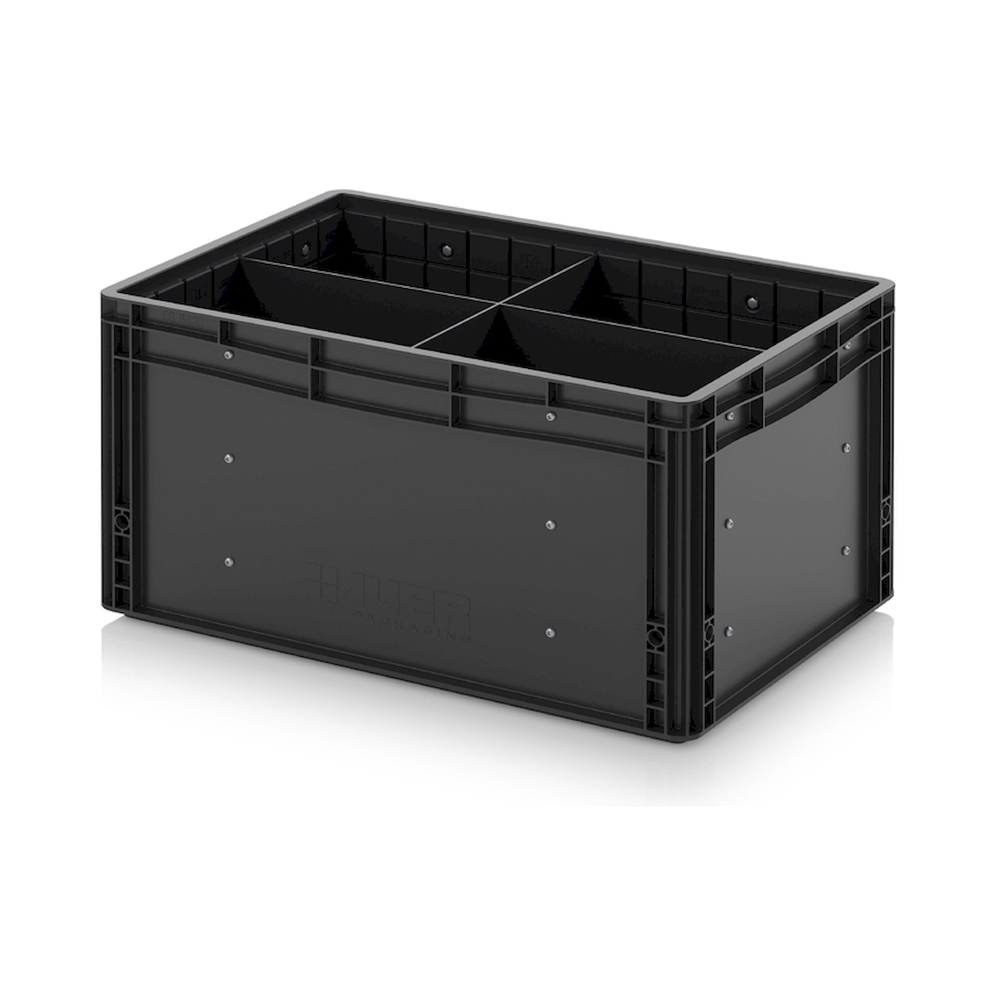 Auer ESD EG GEF QLT 6432 HG. ESD-Eurobehälter mit Quer- und Längsteiler