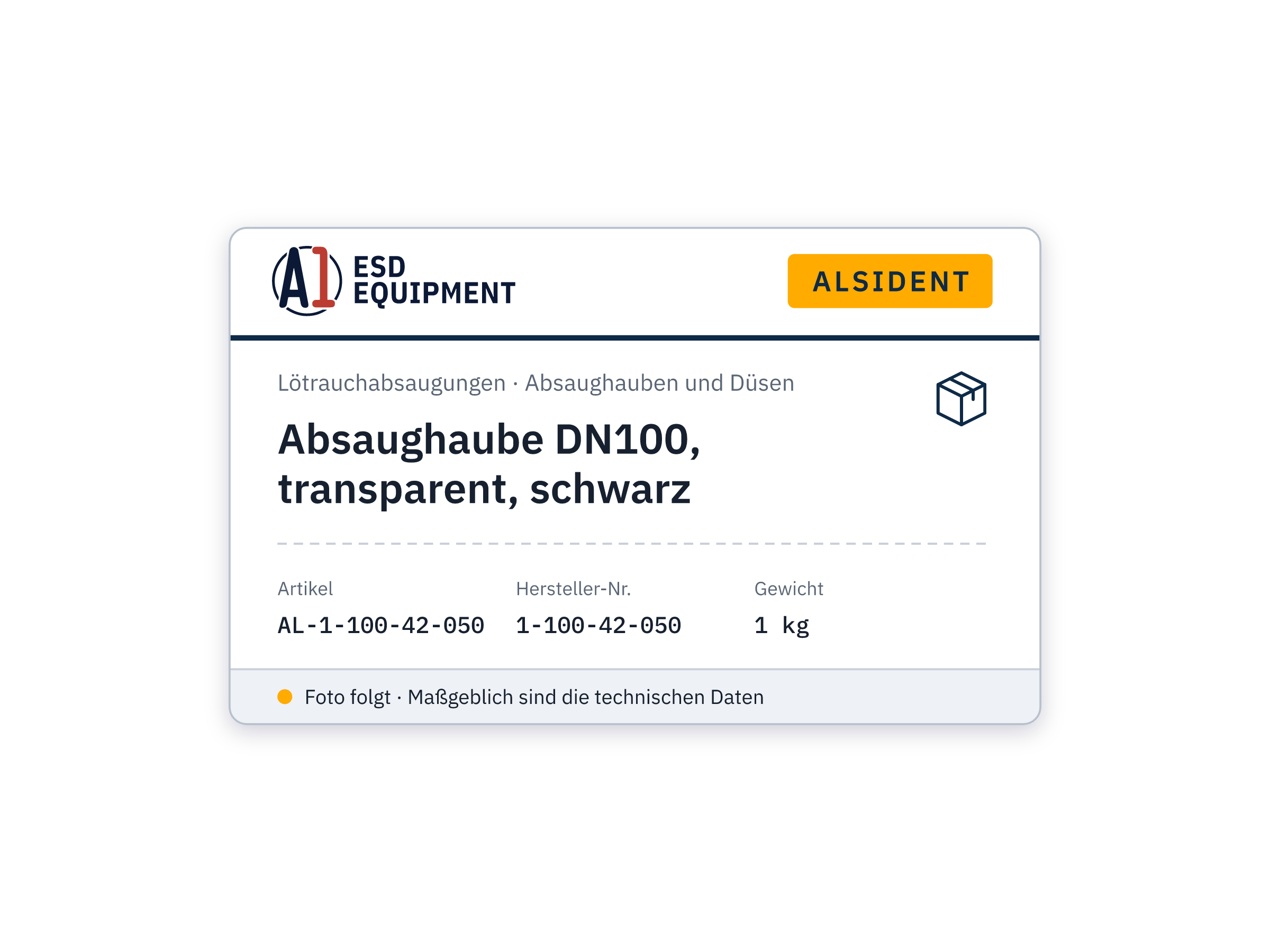 Absaughaube DN100, transparent, schwarz - Alsident 1-100-42-050