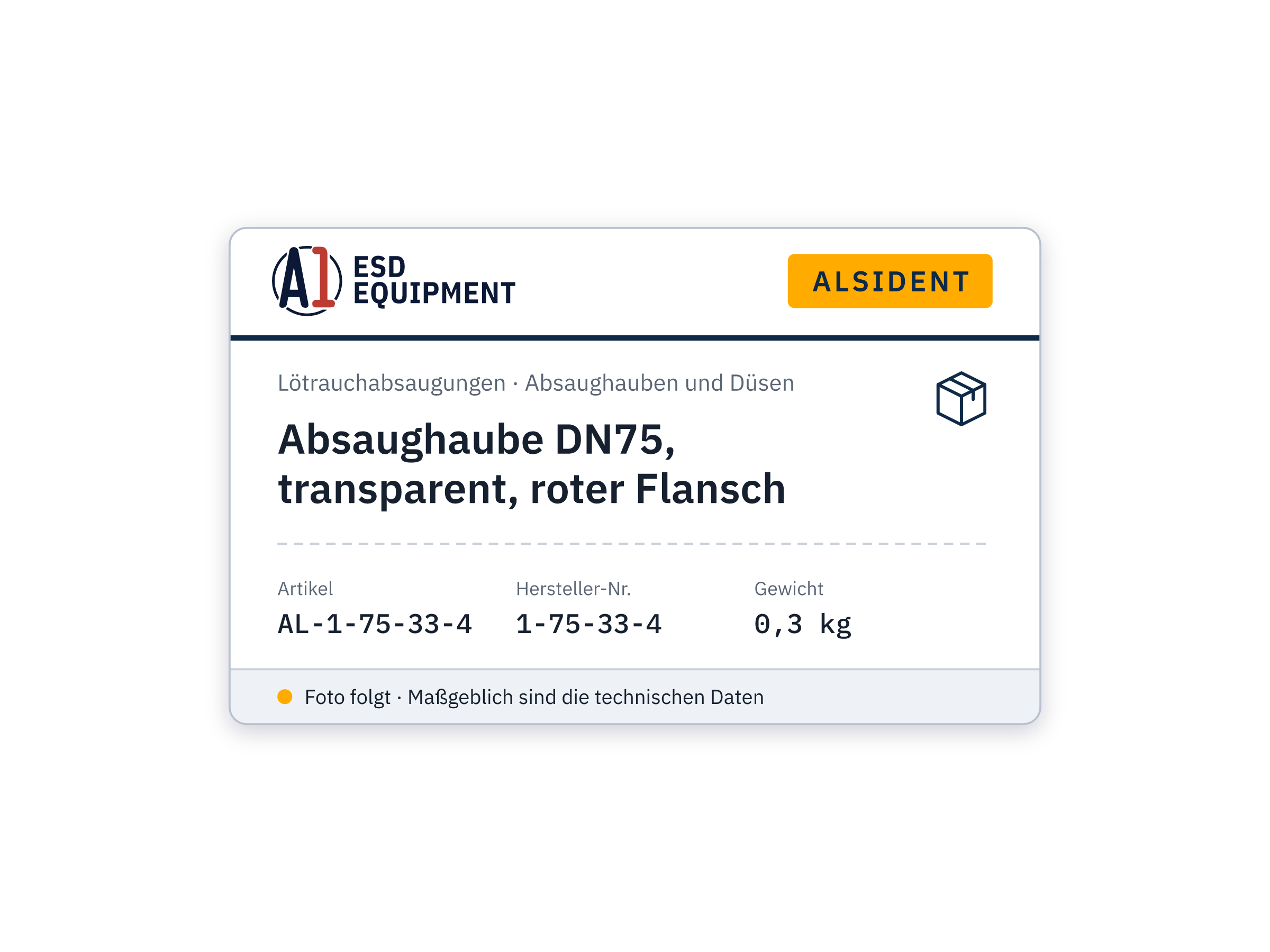 Absaughaube DN75, transparent, roter Flansch - Alsident 1-75-33-4