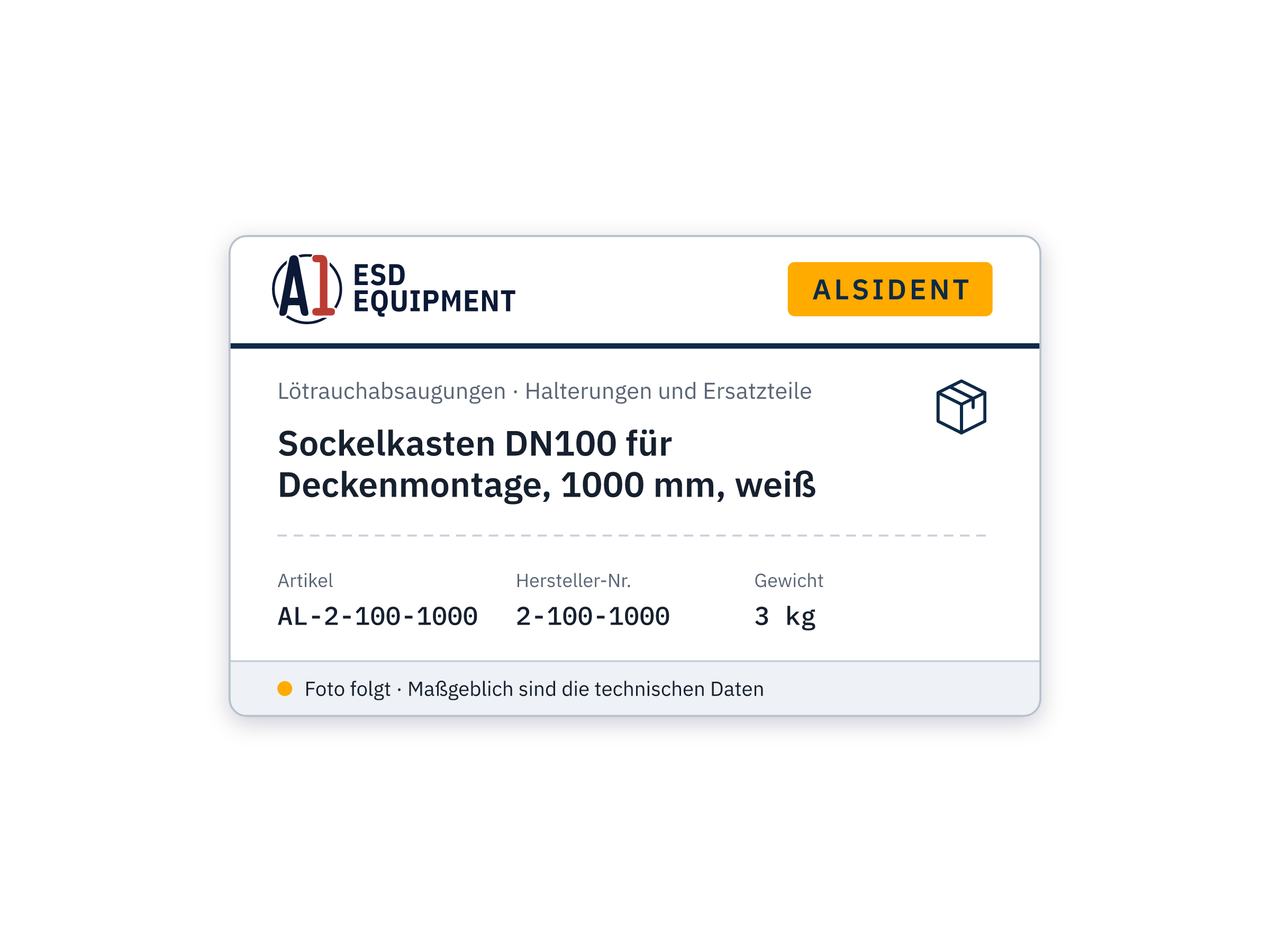 Sockelkasten DN100 für Deckenmontage, 1000 mm, weiß - Alsident 2-100-1000