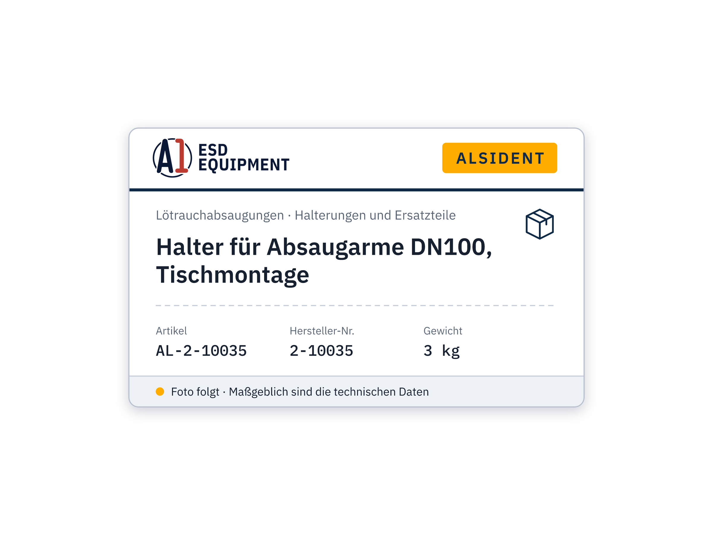 Support pour bras d'aspiration DN100, montage sur table - Alsident 2-10035