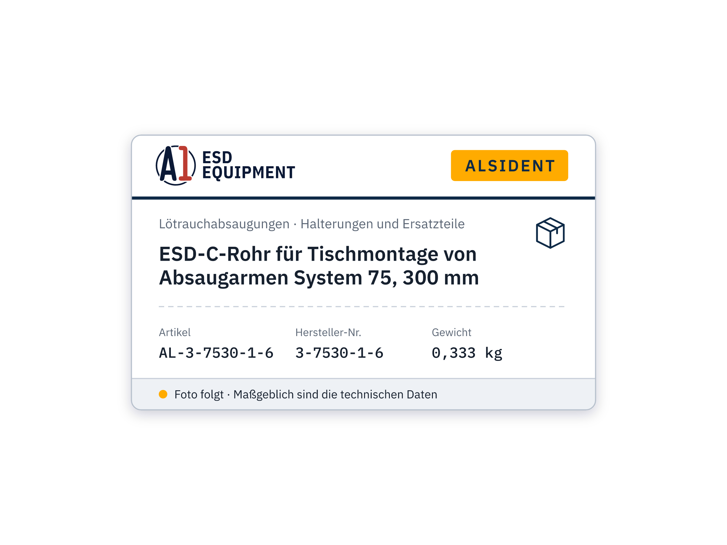 ESD C-tube for table mounting of system 75 extraction arms, 300 mm - Alsident 3-7530-1-6