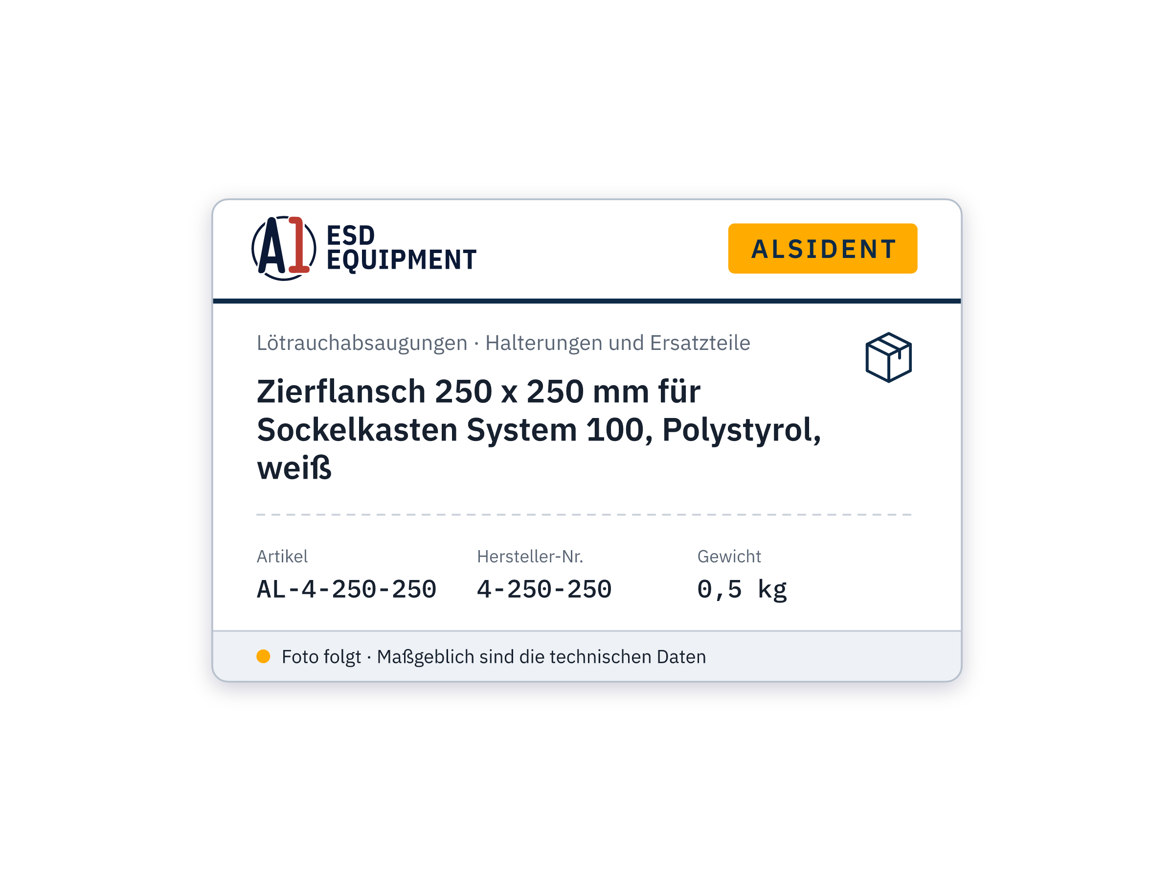 Zierflansch 250 x 250 mm für Sockelkasten System 100, Polystyrol, weiß - Alsident 4-250-250
