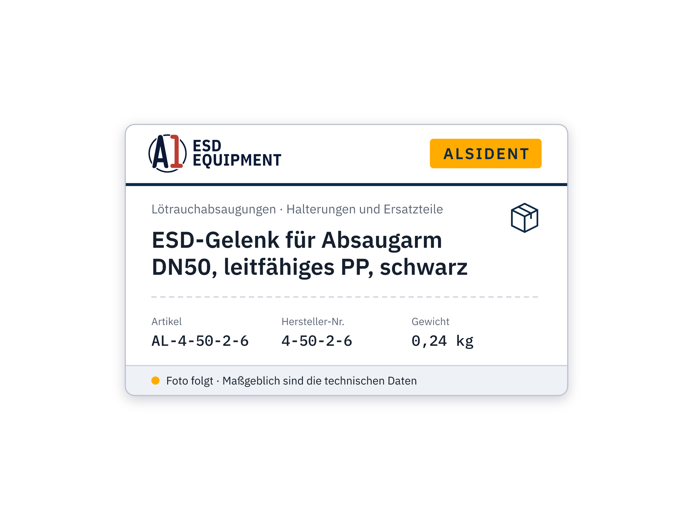 ESD-Gelenk für Absaugarm DN50, leitfähiges PP, schwarz - Alsident 4-50-2-6