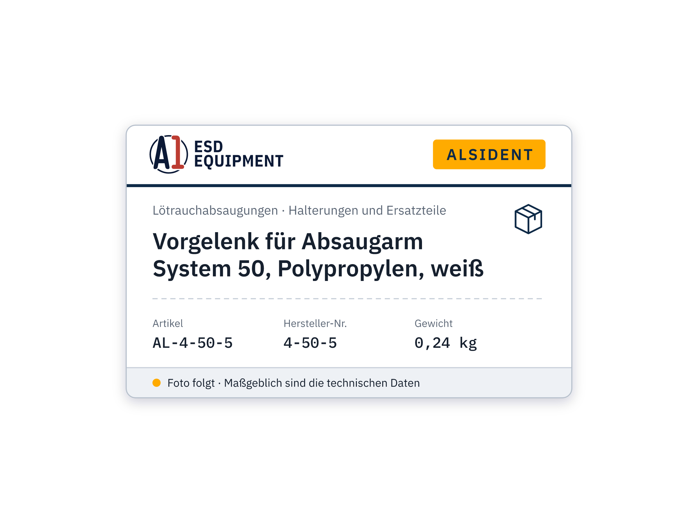 Vorgelenk für Absaugarm System 50, Polypropylen, weiß - Alsident 4-50-5