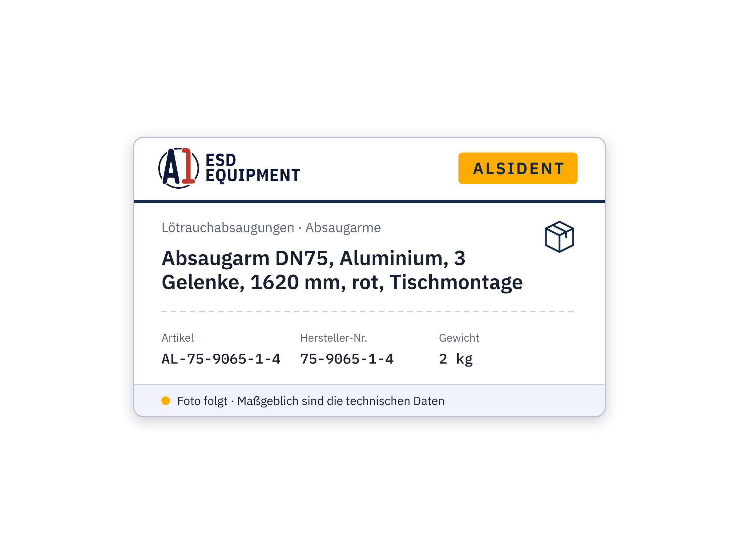 Extraction arm DN75, aluminium, 3 joints, 1620 mm, red, table mounting - Alsident 75-9065-1-4