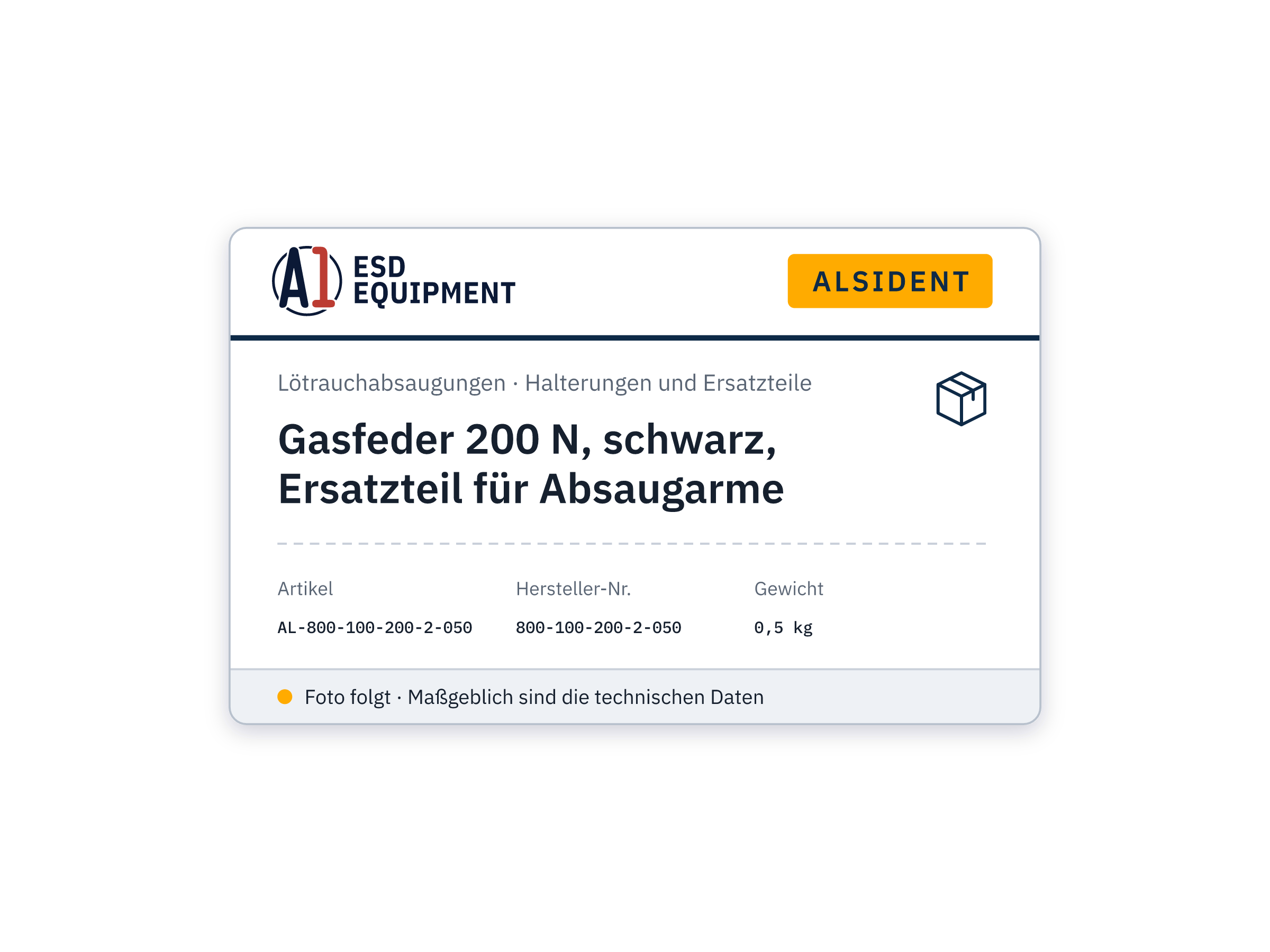 Gasfeder 200 N, schwarz, Ersatzteil für Absaugarme - Alsident 800-100-200-2-050