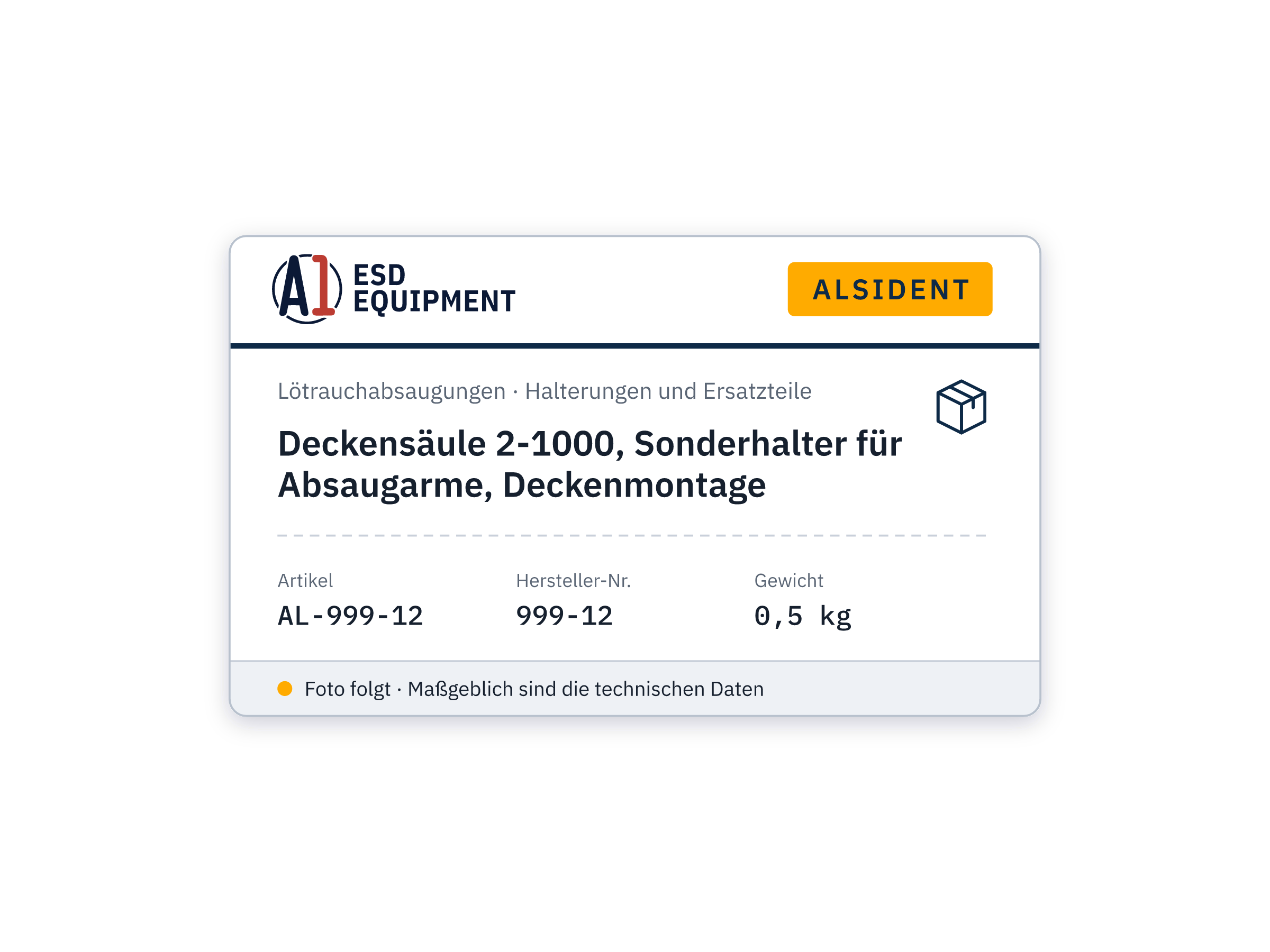 Deckensäule 2-1000, Sonderhalter für Absaugarme, Deckenmontage - Alsident 999-12