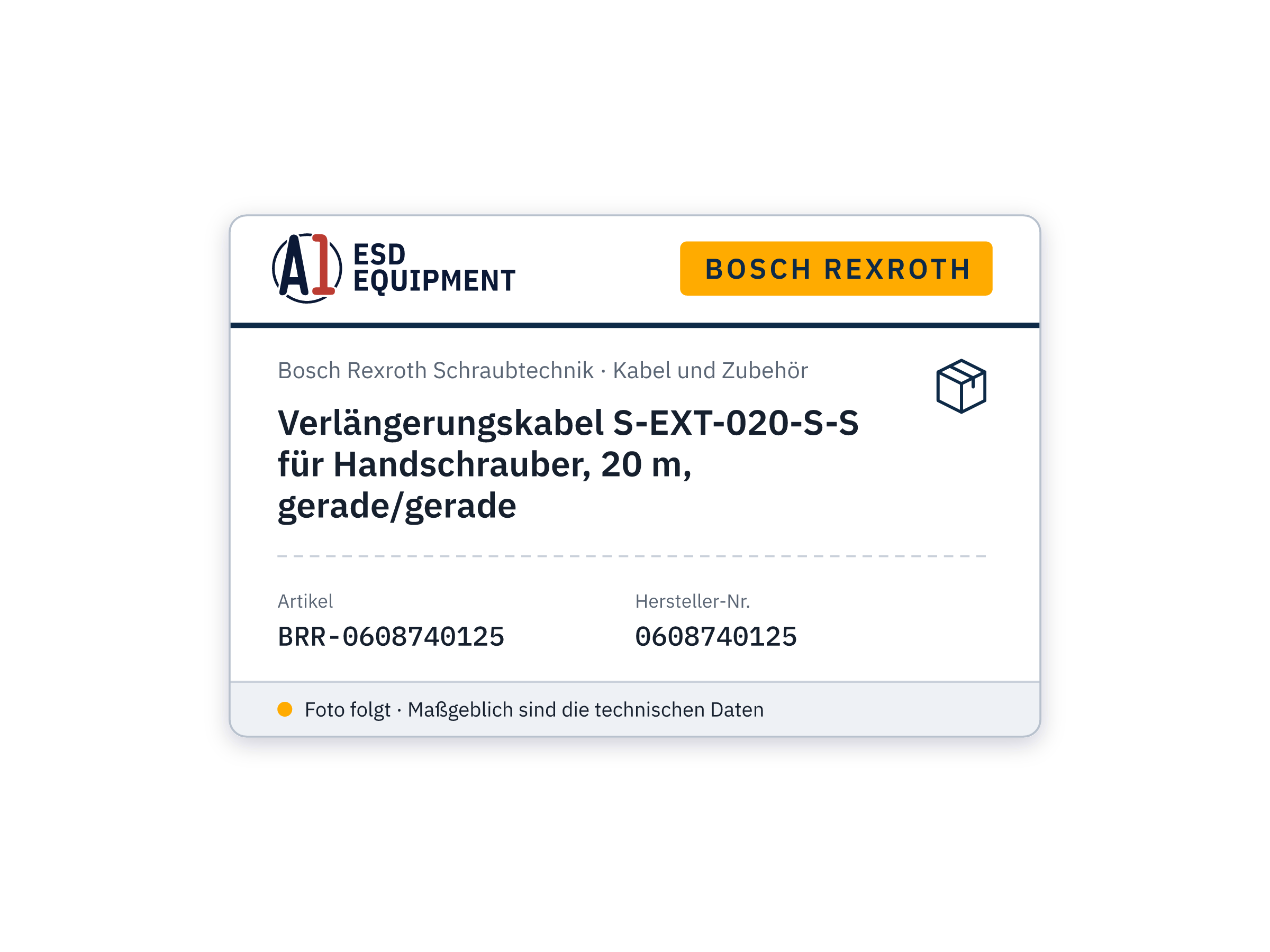 Rallonge S-EXT-020-S-S pour visseuse manuelle, 20 m, droit/droit - Bosch Rexroth 0608740125